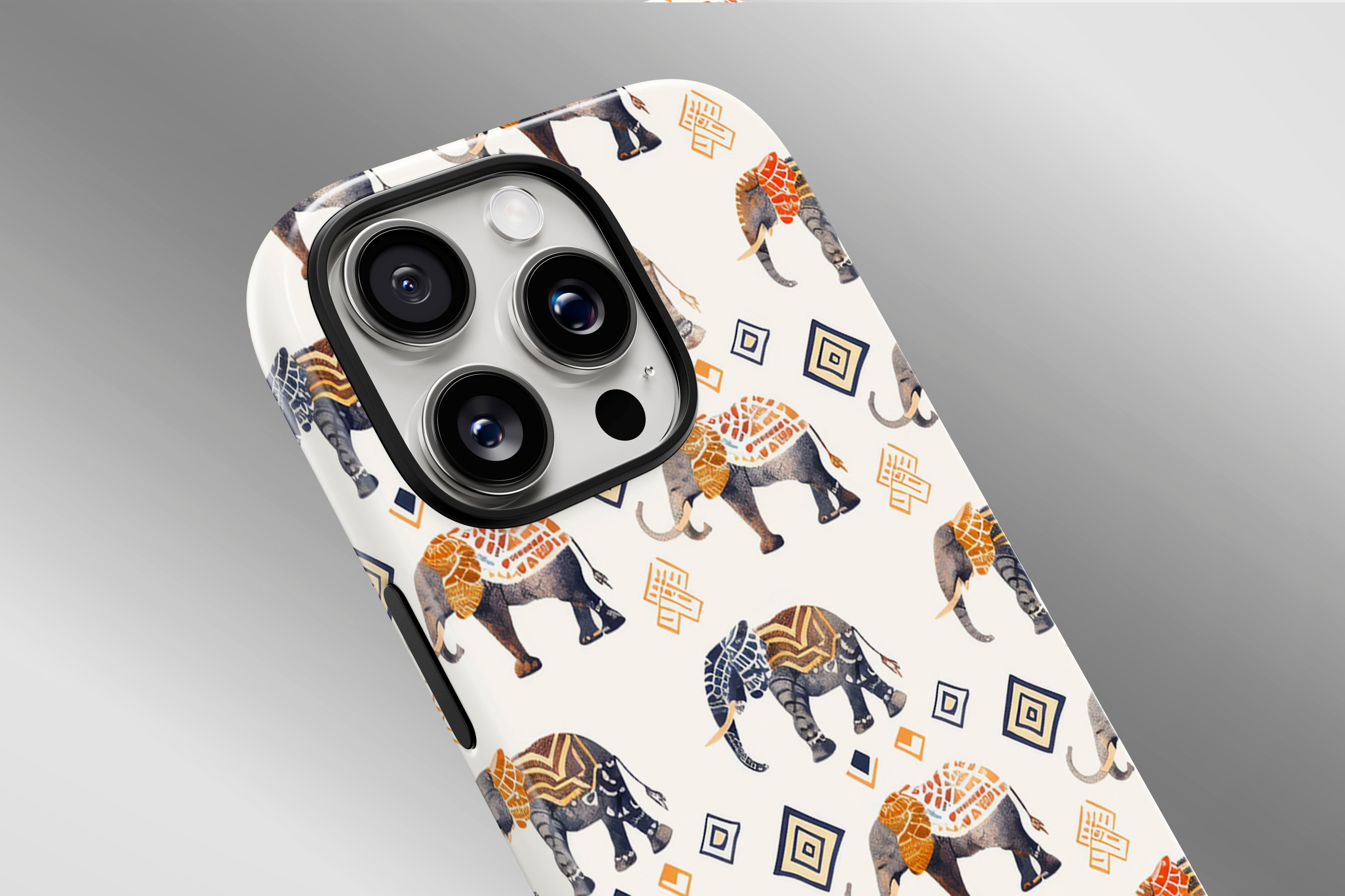 A close up image of a phone case featuring our Elephants design