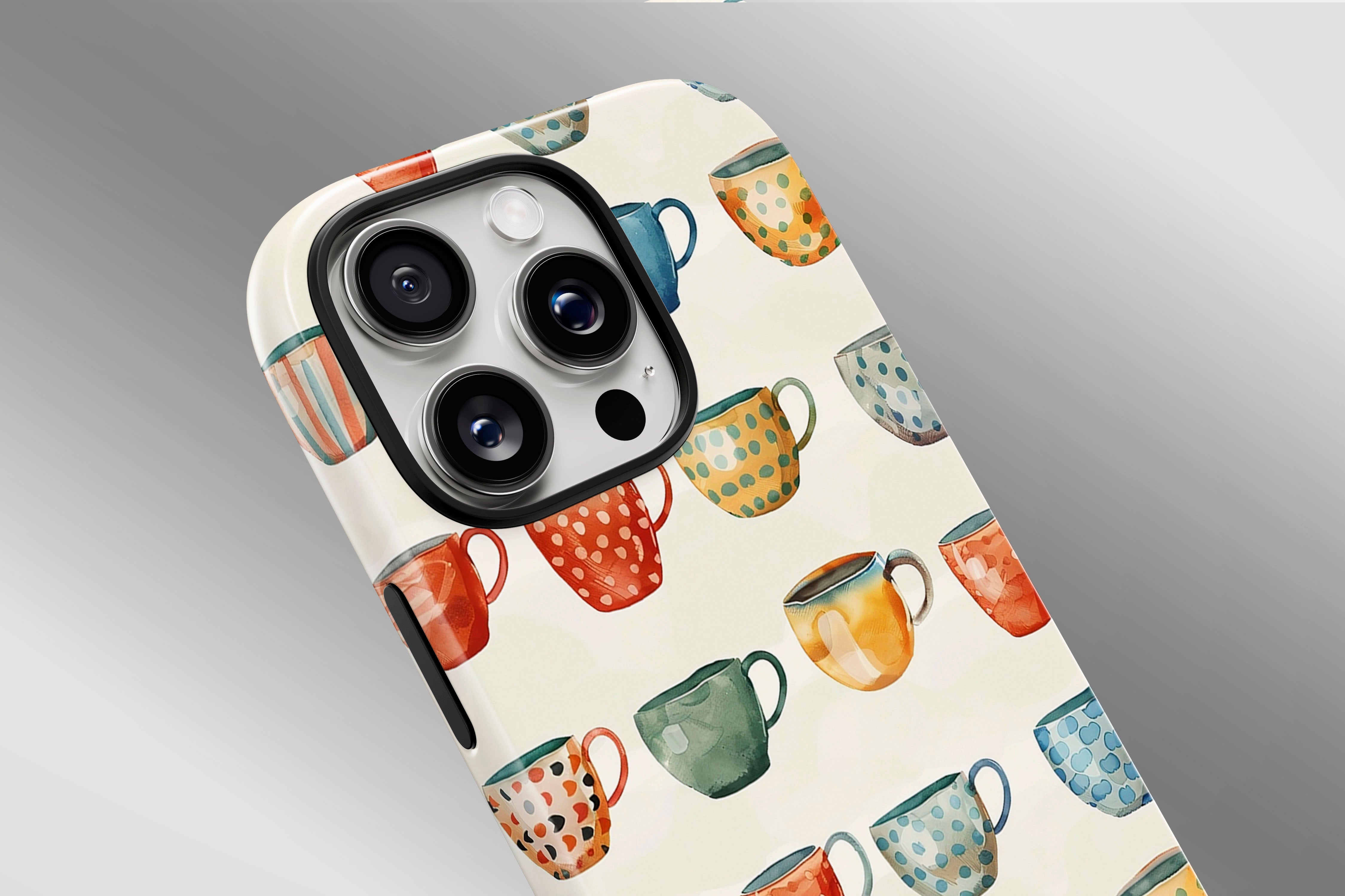 A close up image of a phone case featuring our My Cup Of Tea design