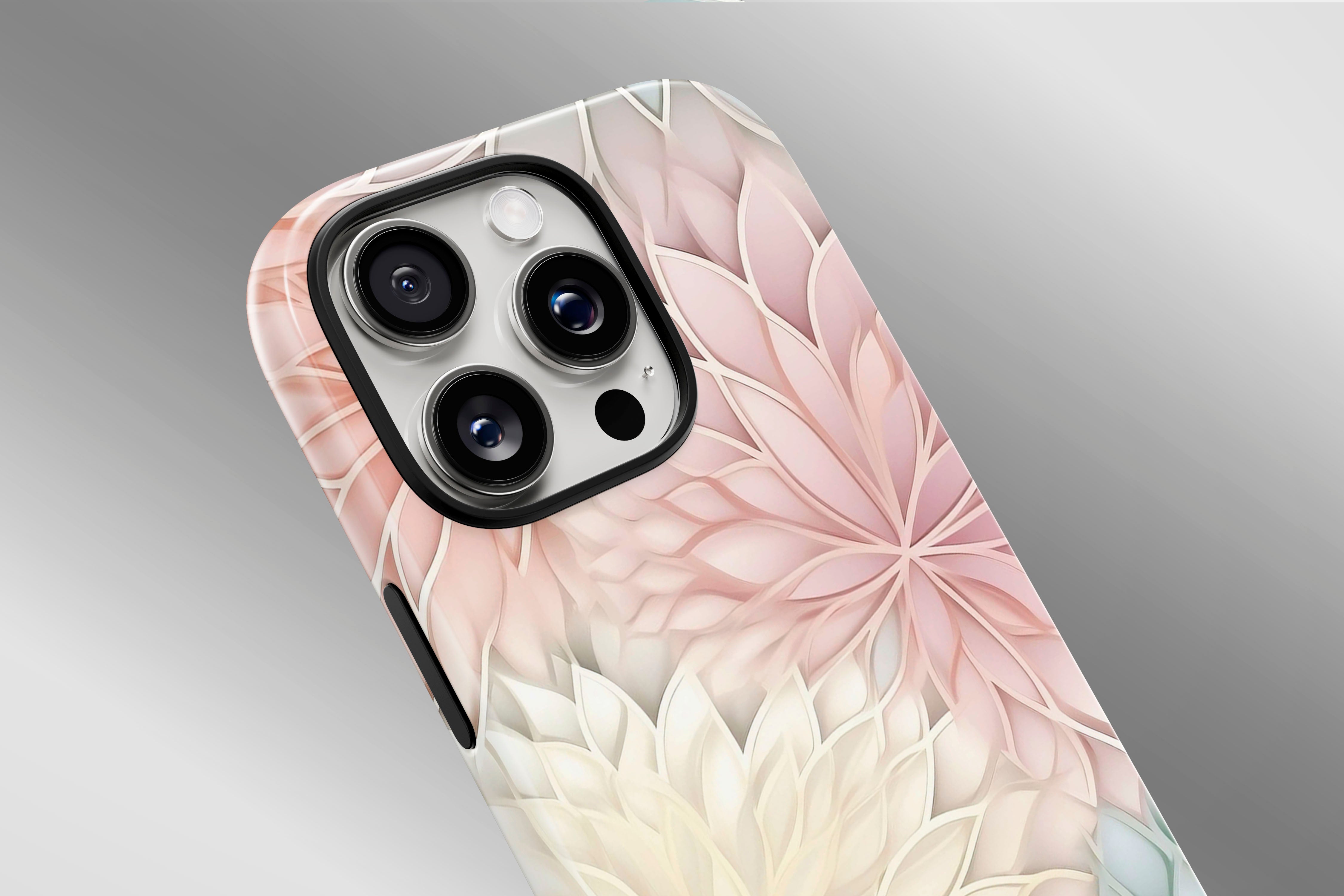 A close up image of a phone case featuring our Papier Mache design