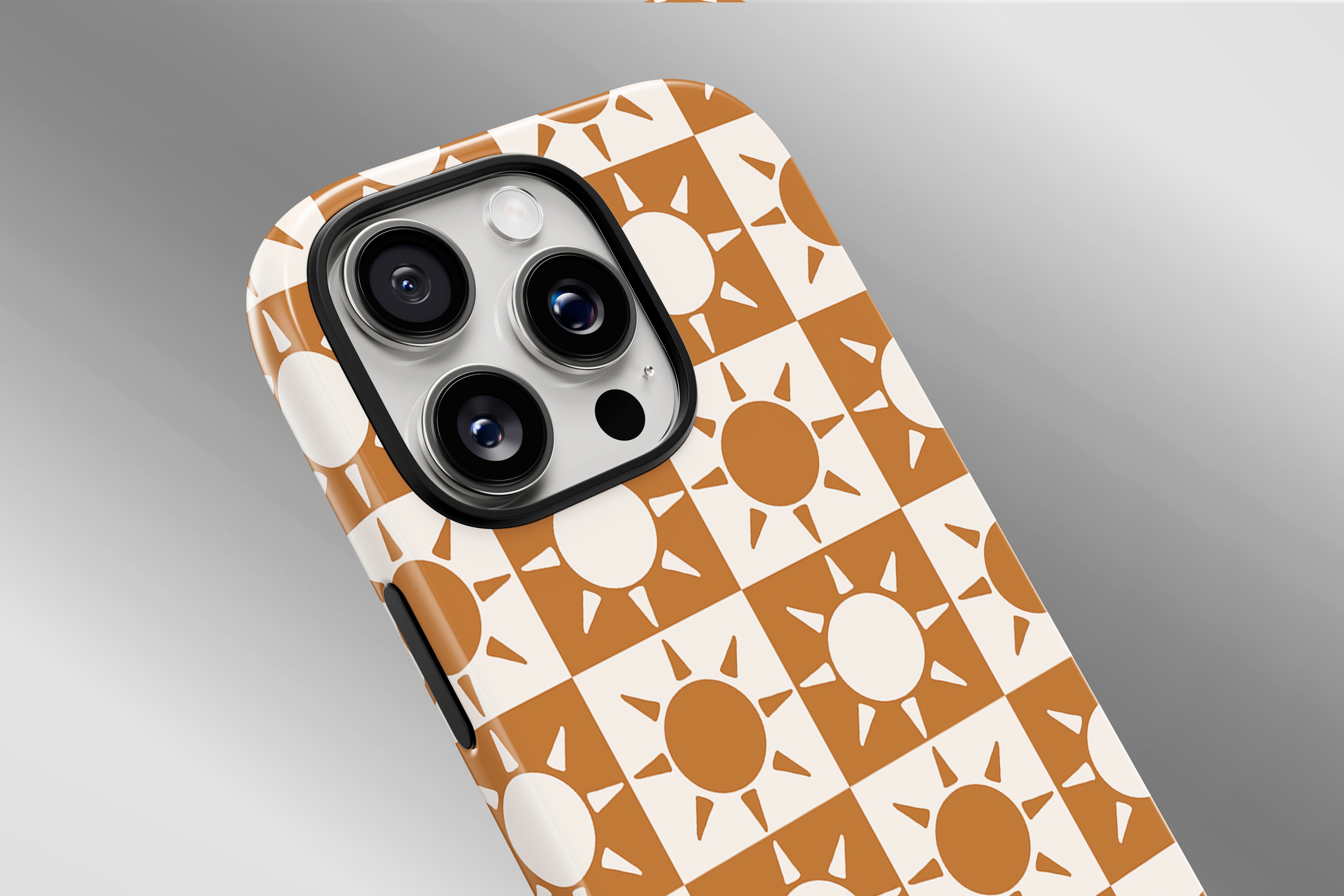 A close up image of a phone case featuring our Sun design