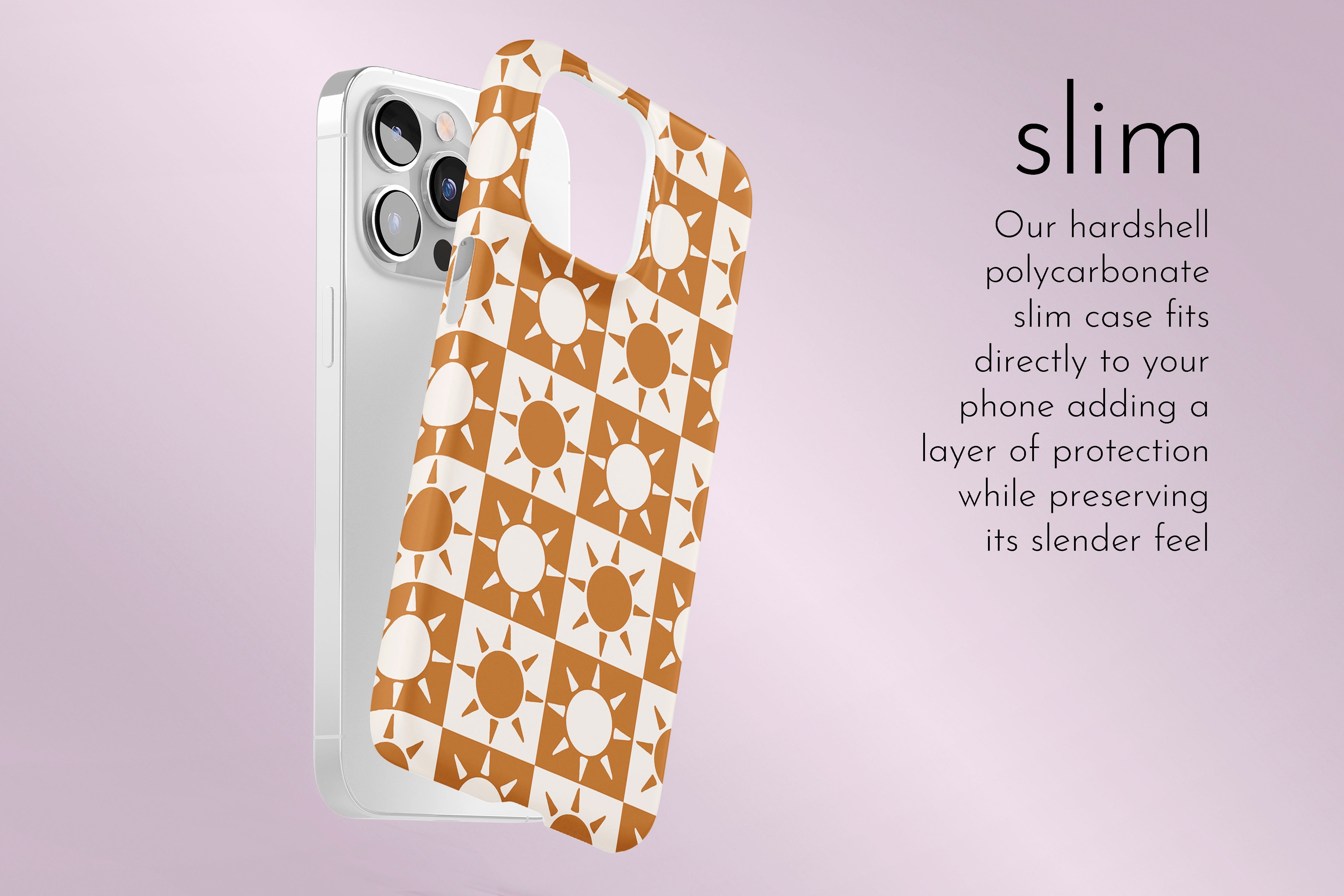 A graphic illustration of our Sun design describing the main features of our slim type phone case