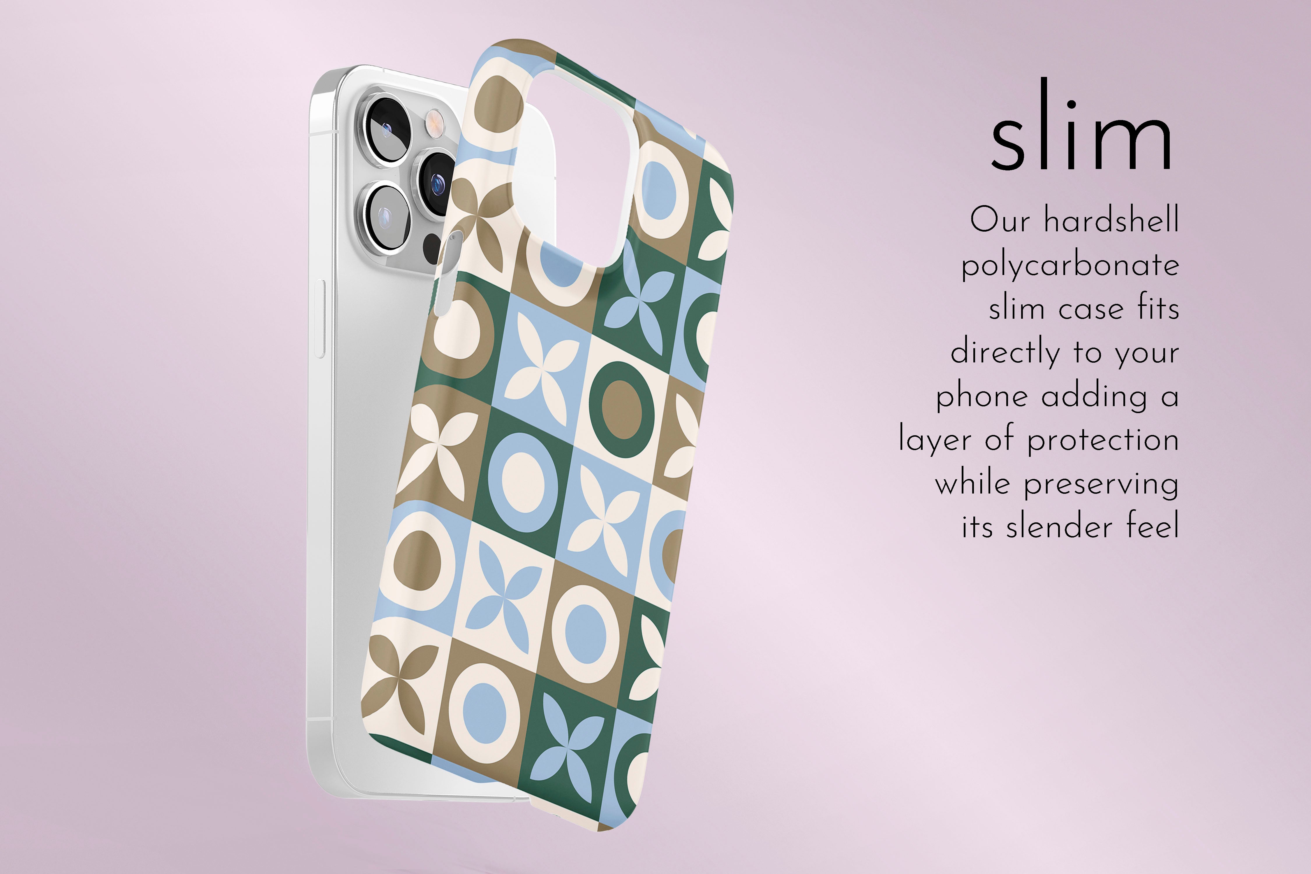 A graphic illustration of our Tile design describing the main features of our slim type phone case