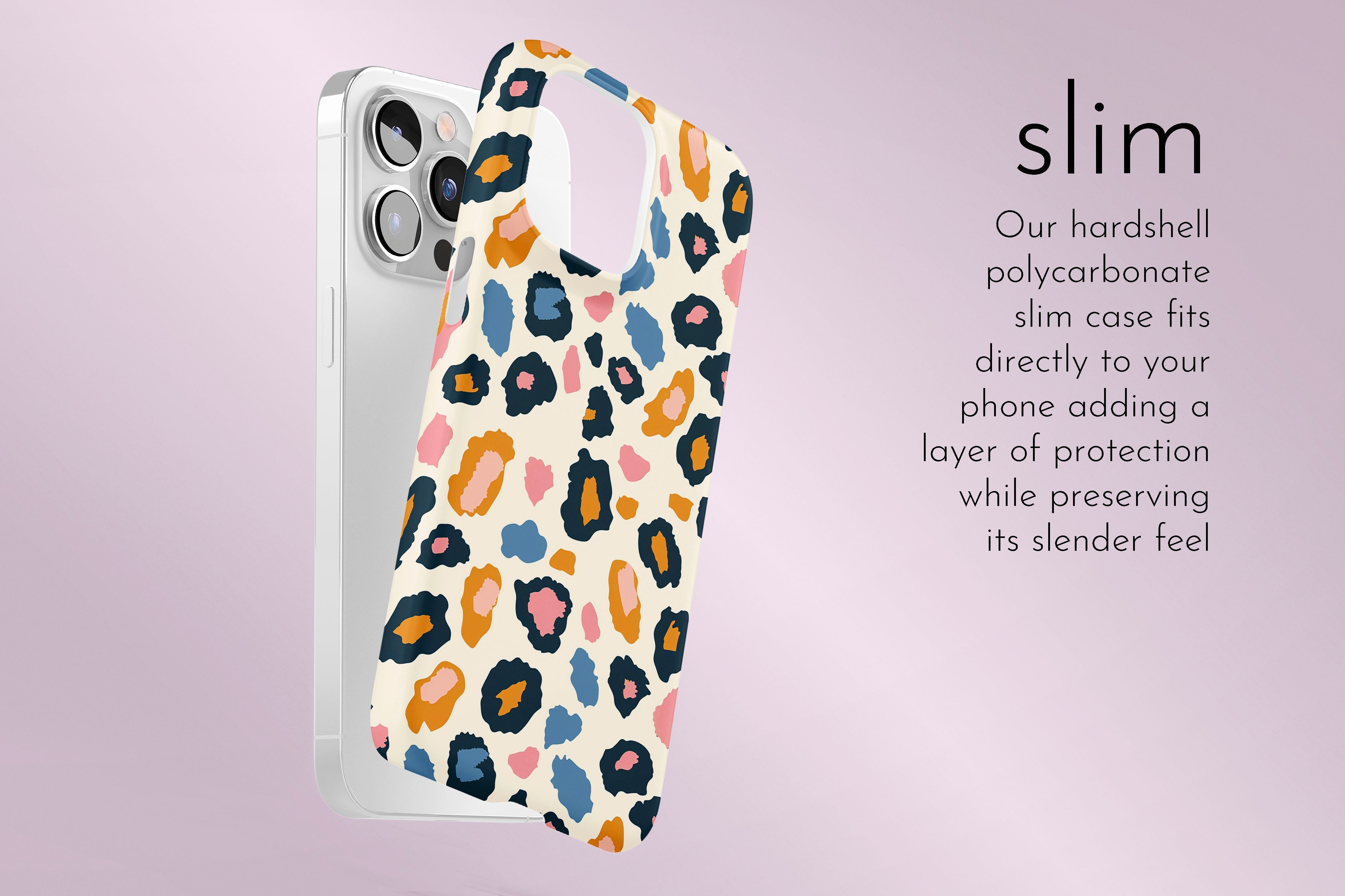 A graphic illustration of our Animal Control design describing the main features of our slim type phone case