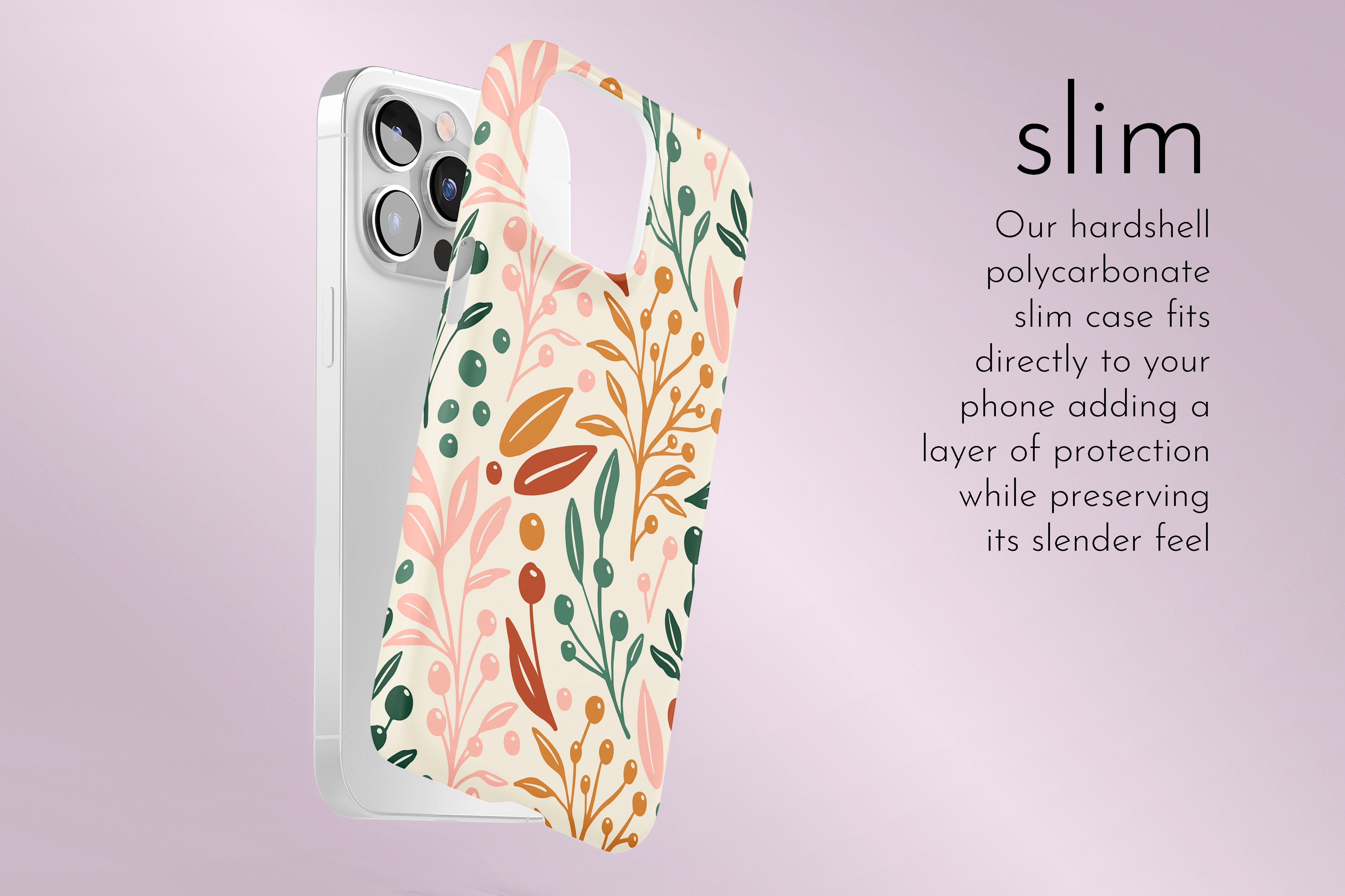 A graphic illustration of our Berry Cool design describing the main features of our slim type phone case