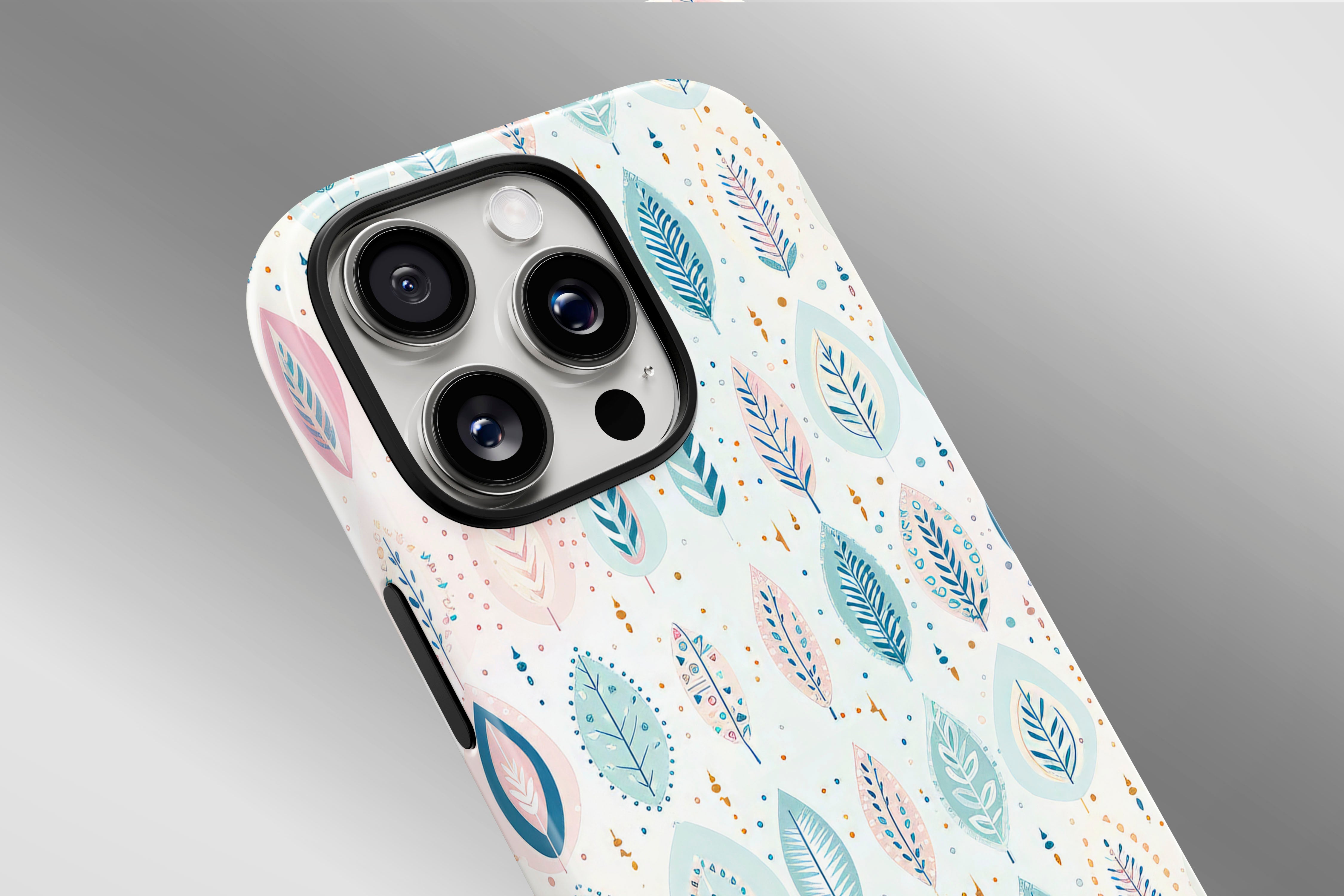 A close up image of a phone case featuring our Bohemian Leaf design