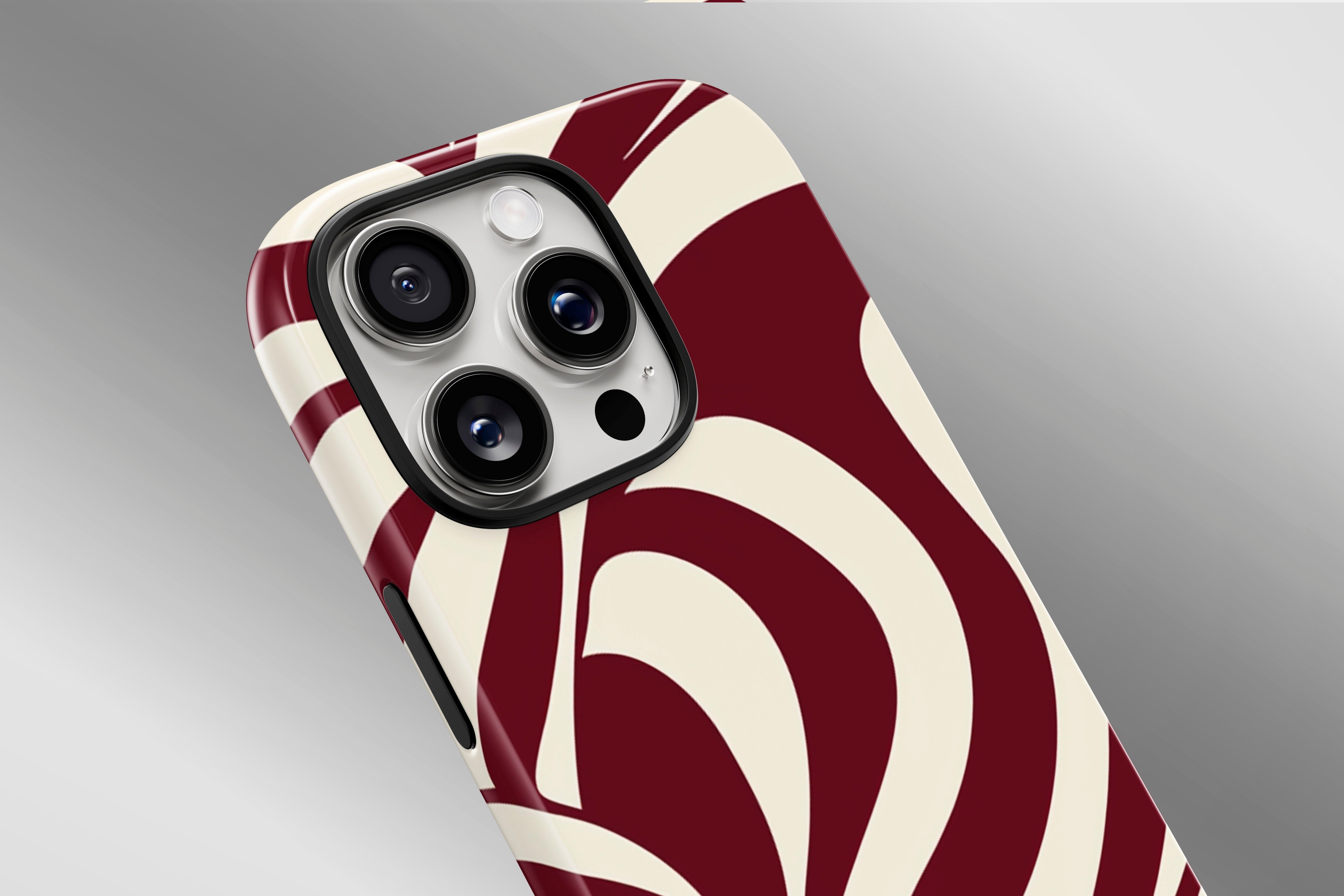 A close up image of a phone case featuring our Burgundy Twist design