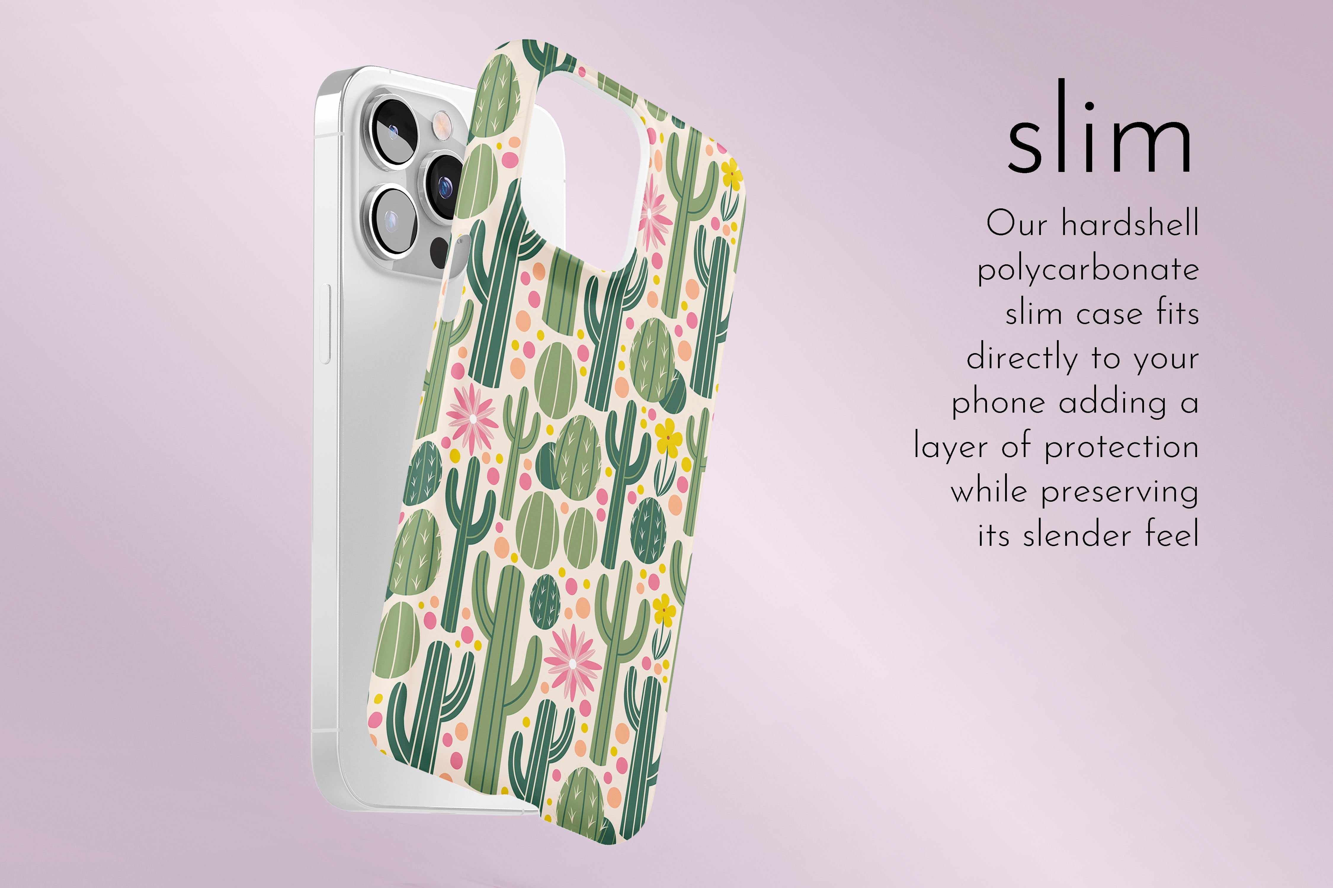 A graphic illustration of our Cactus Jack design describing the main features of our slim type phone case