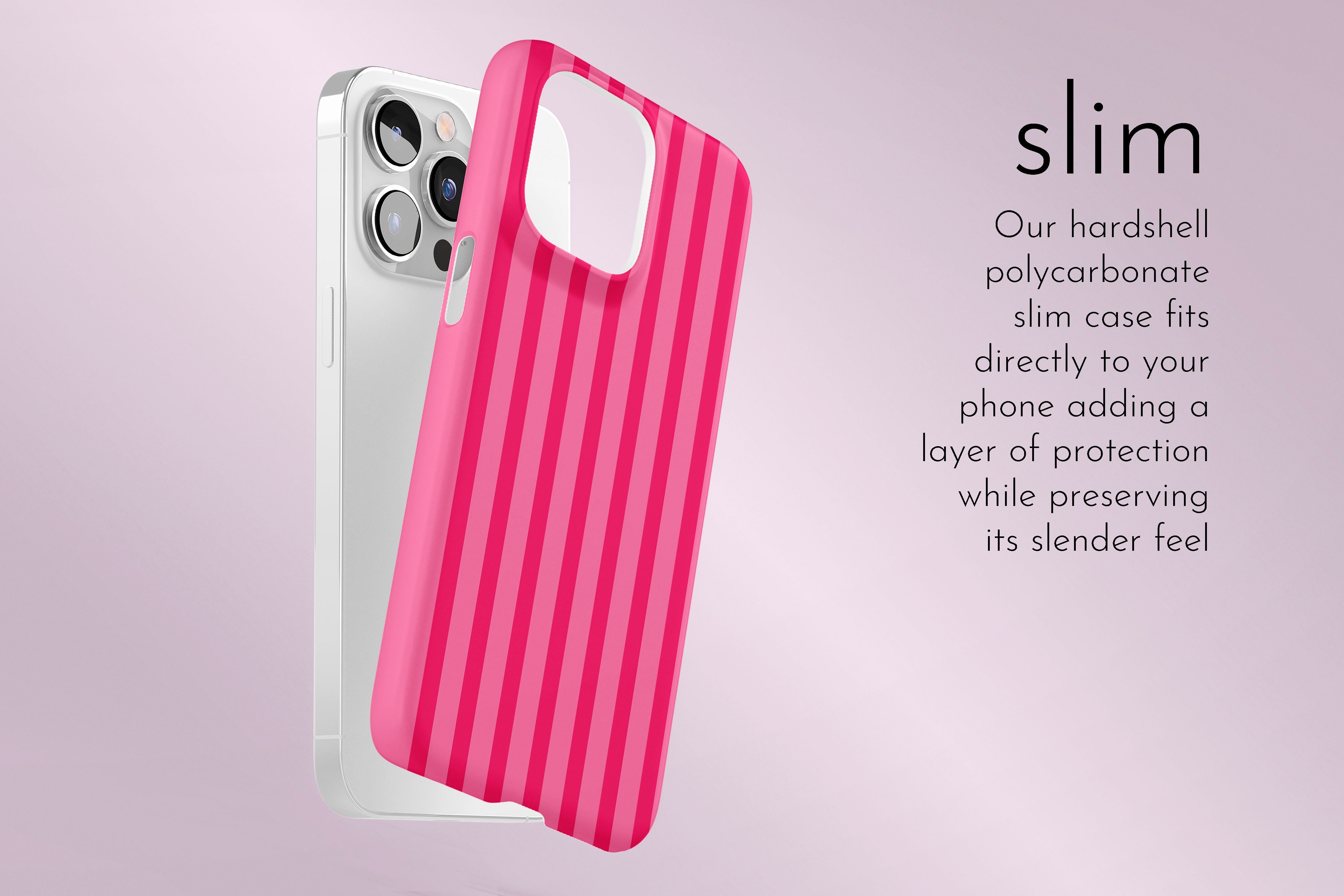 A graphic illustration of our Candy Stripe design describing the main features of our slim type phone case