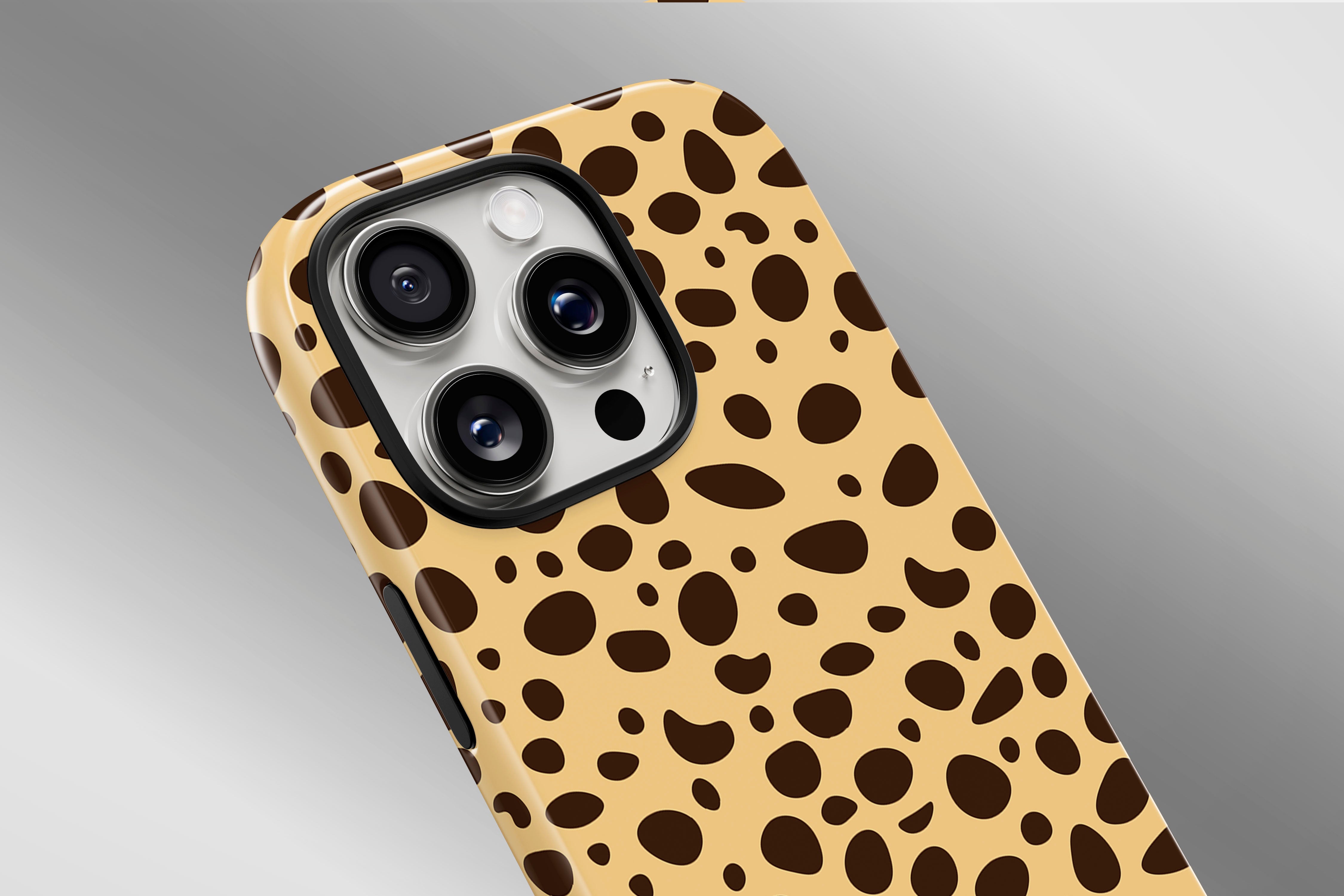 A close up image of a phone case featuring our Cheetah Cheetah design