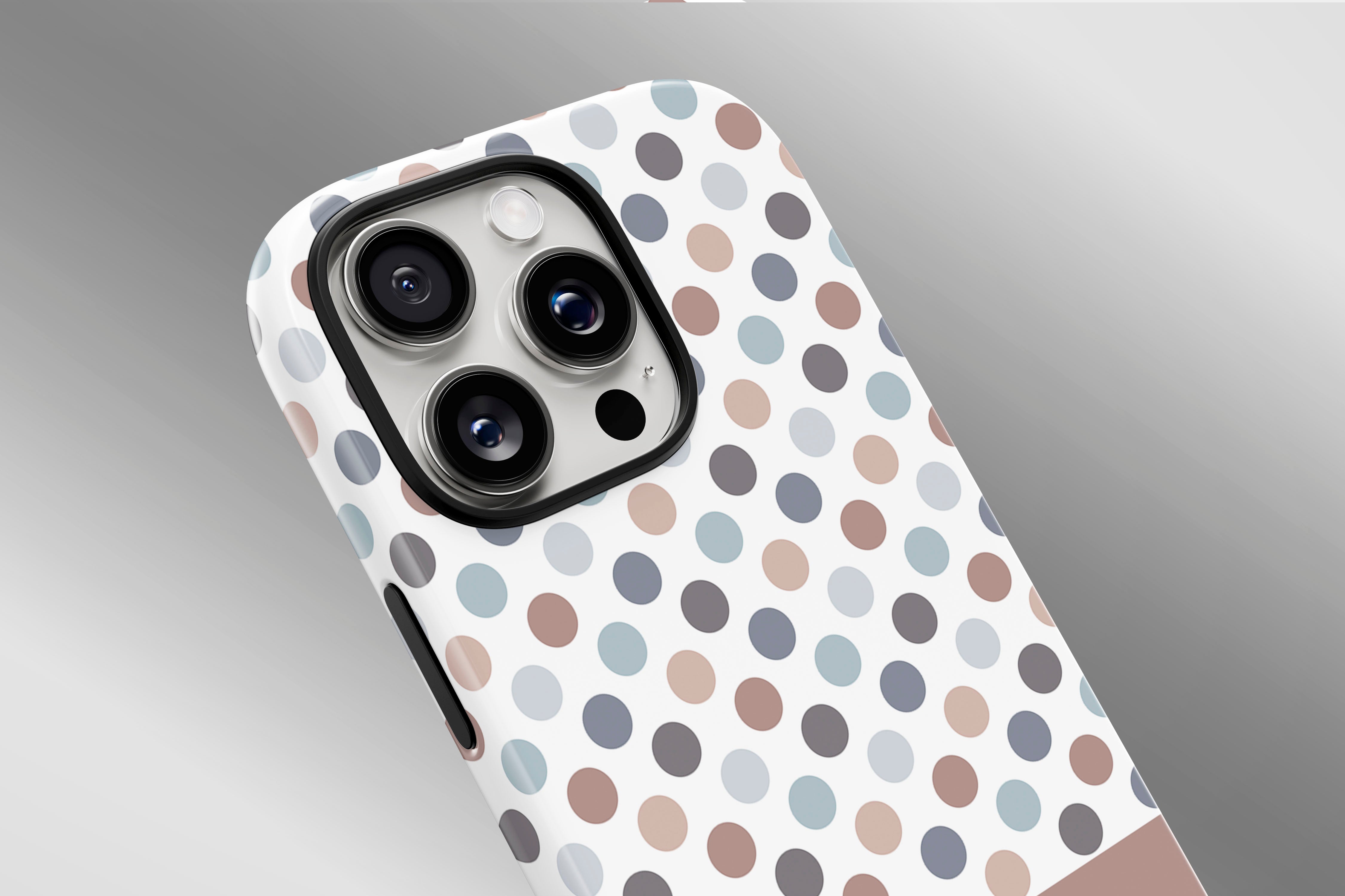 A close up image of a phone case featuring our Chocco Spotty design