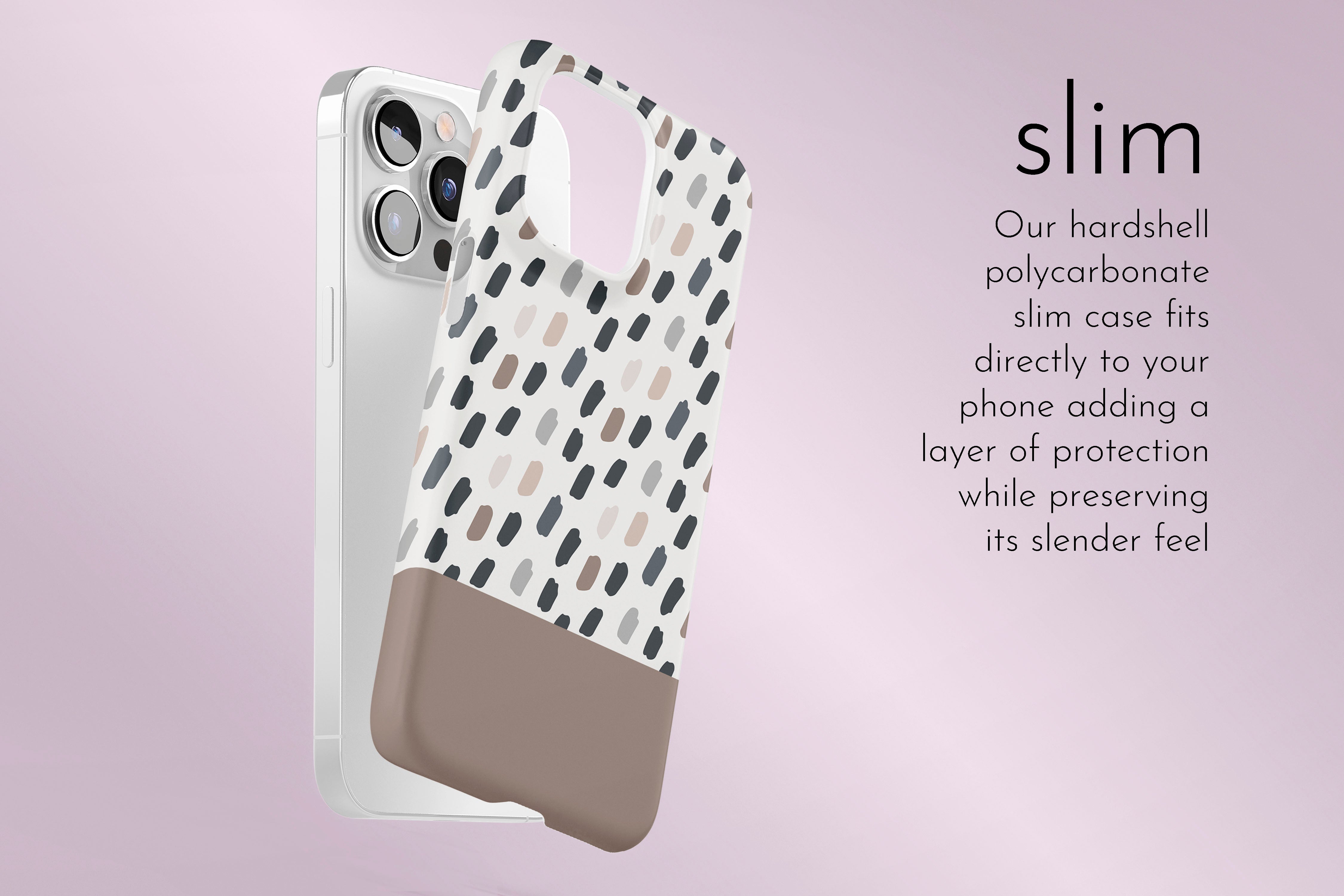 A graphic illustration of our Choco Latte design describing the main features of our slim type phone case