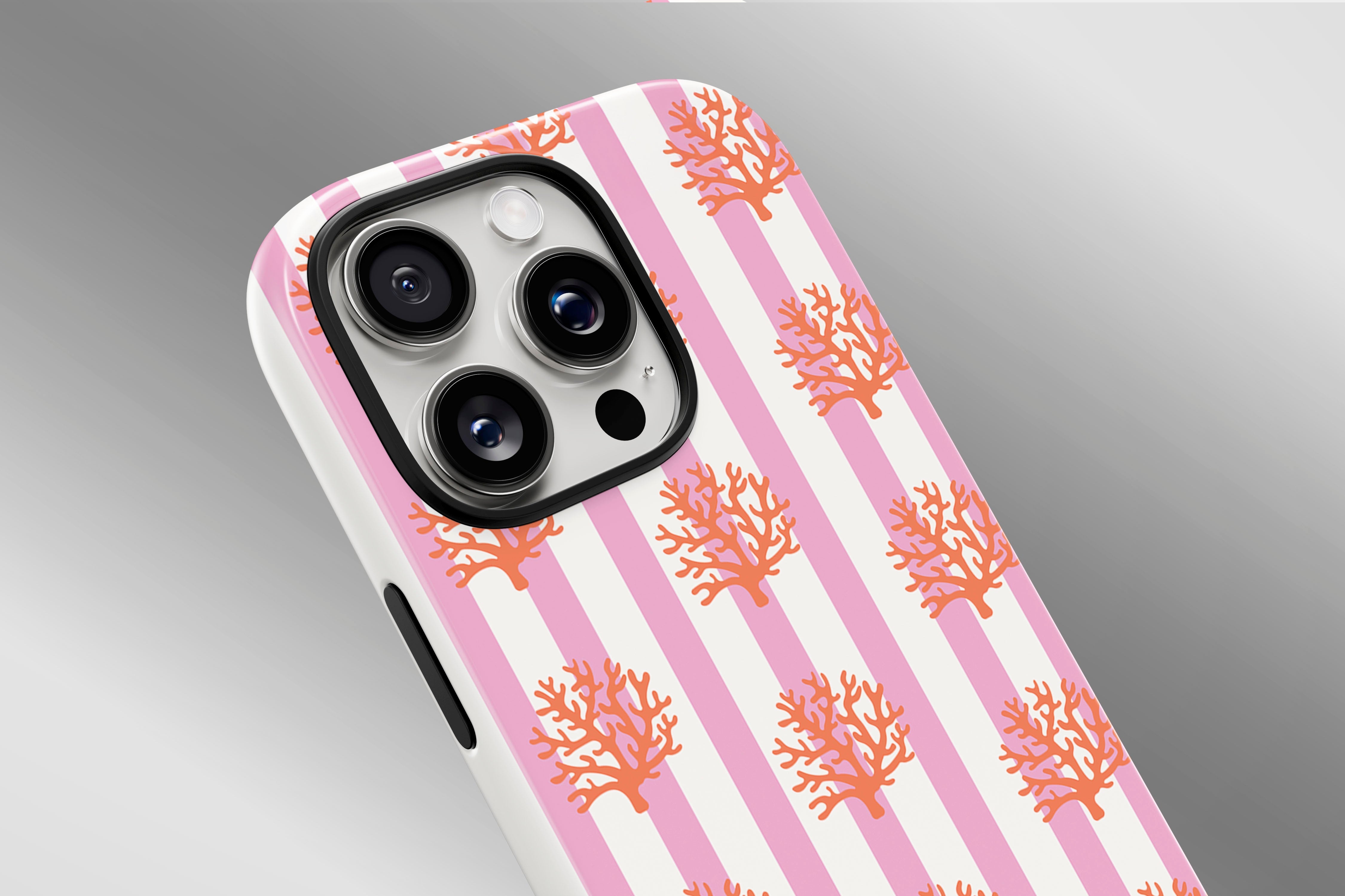 A close up image of a phone case featuring our Coral design