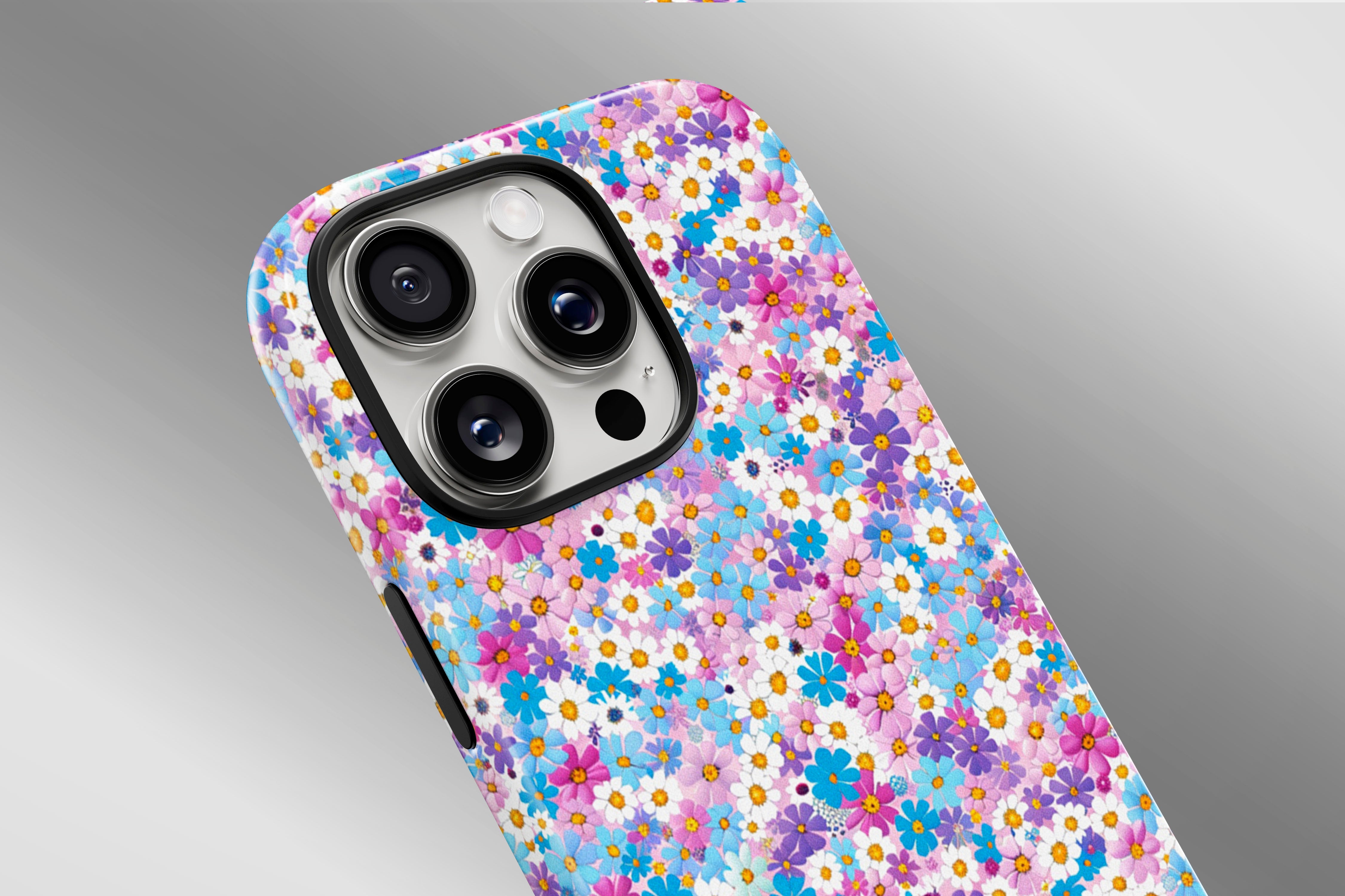A close up image of a phone case featuring our Duke Daisy design