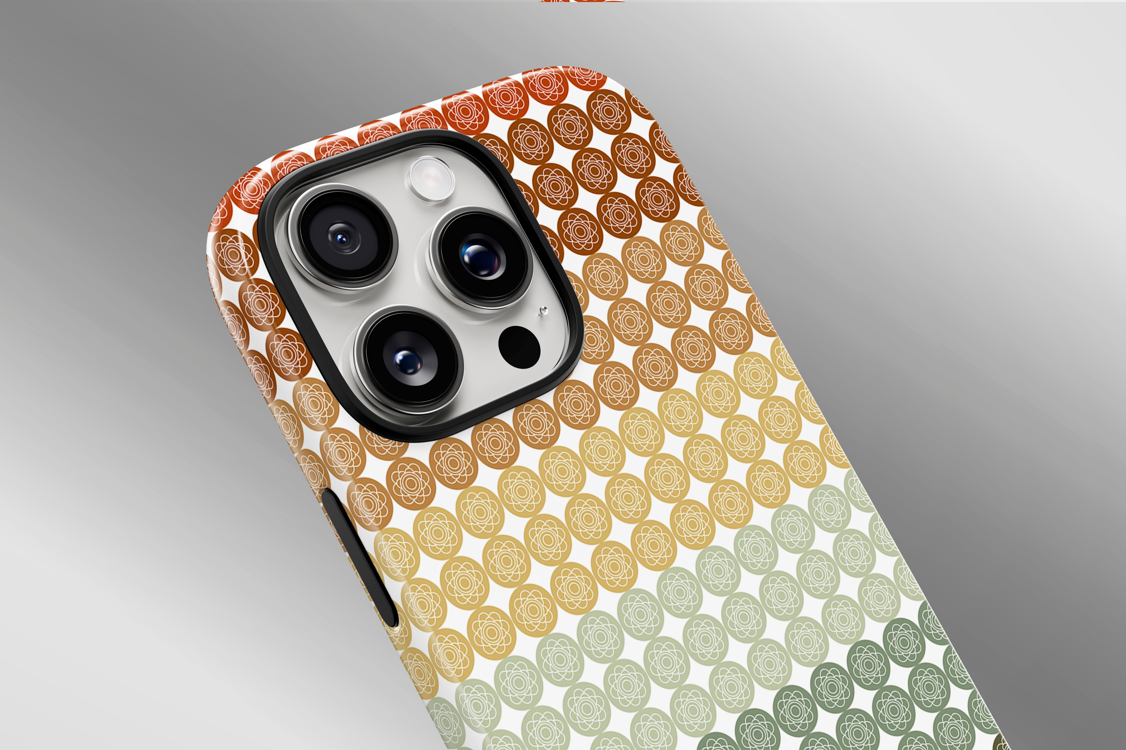 A close up image of a phone case featuring our Gradient Floral Stripe design