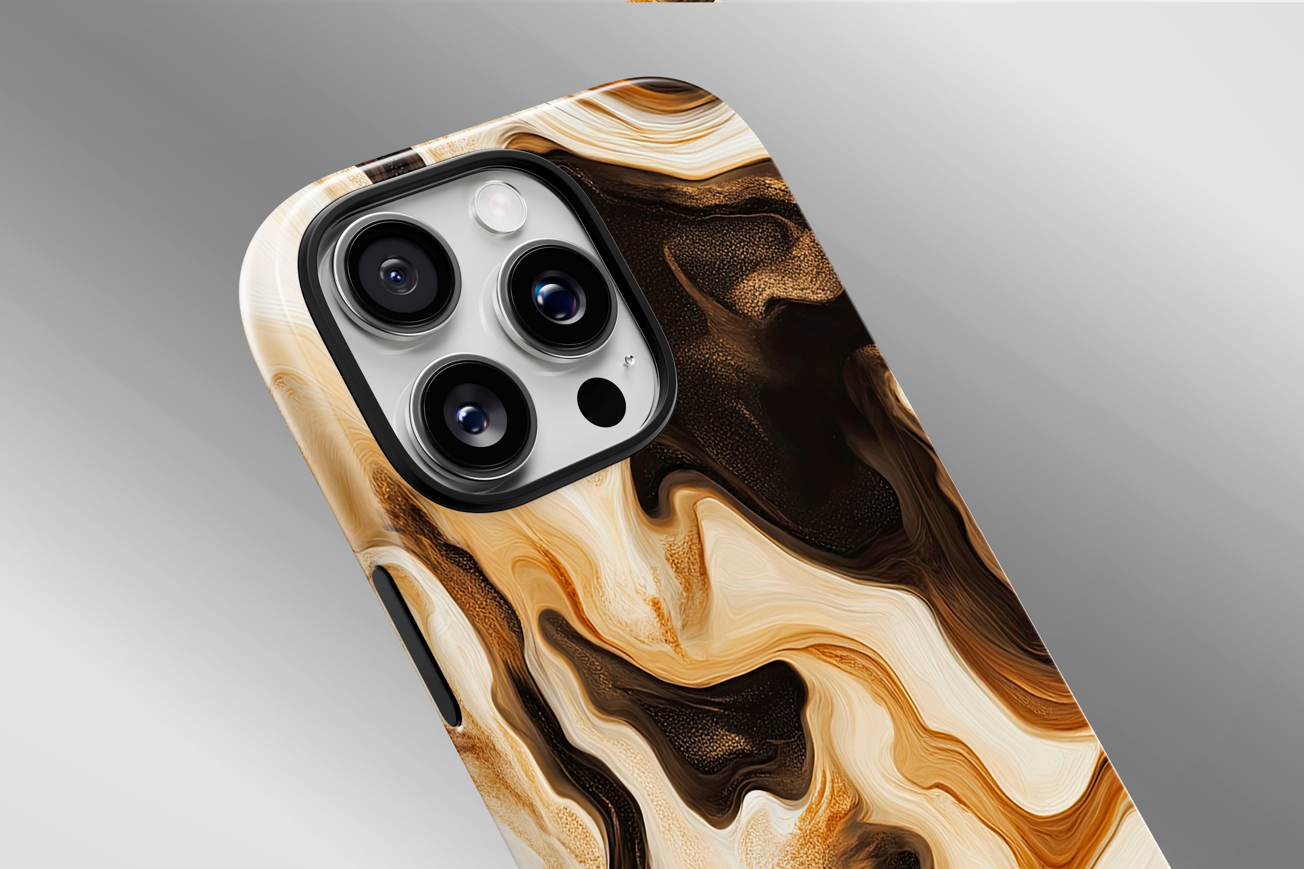 A close up image of a phone case featuring our Ice Latte design
