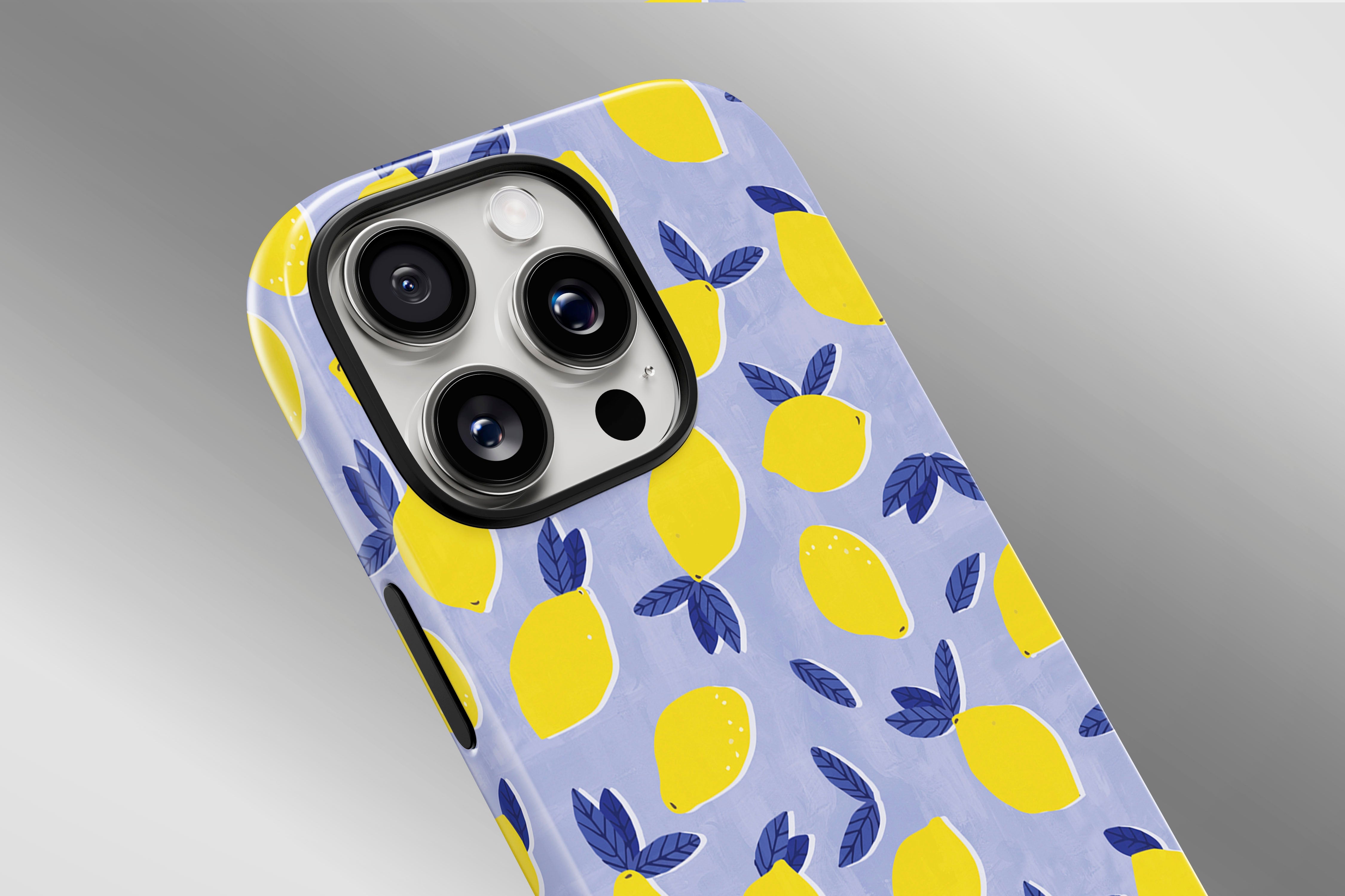 A close up image of a phone case featuring our Lemon Drop design