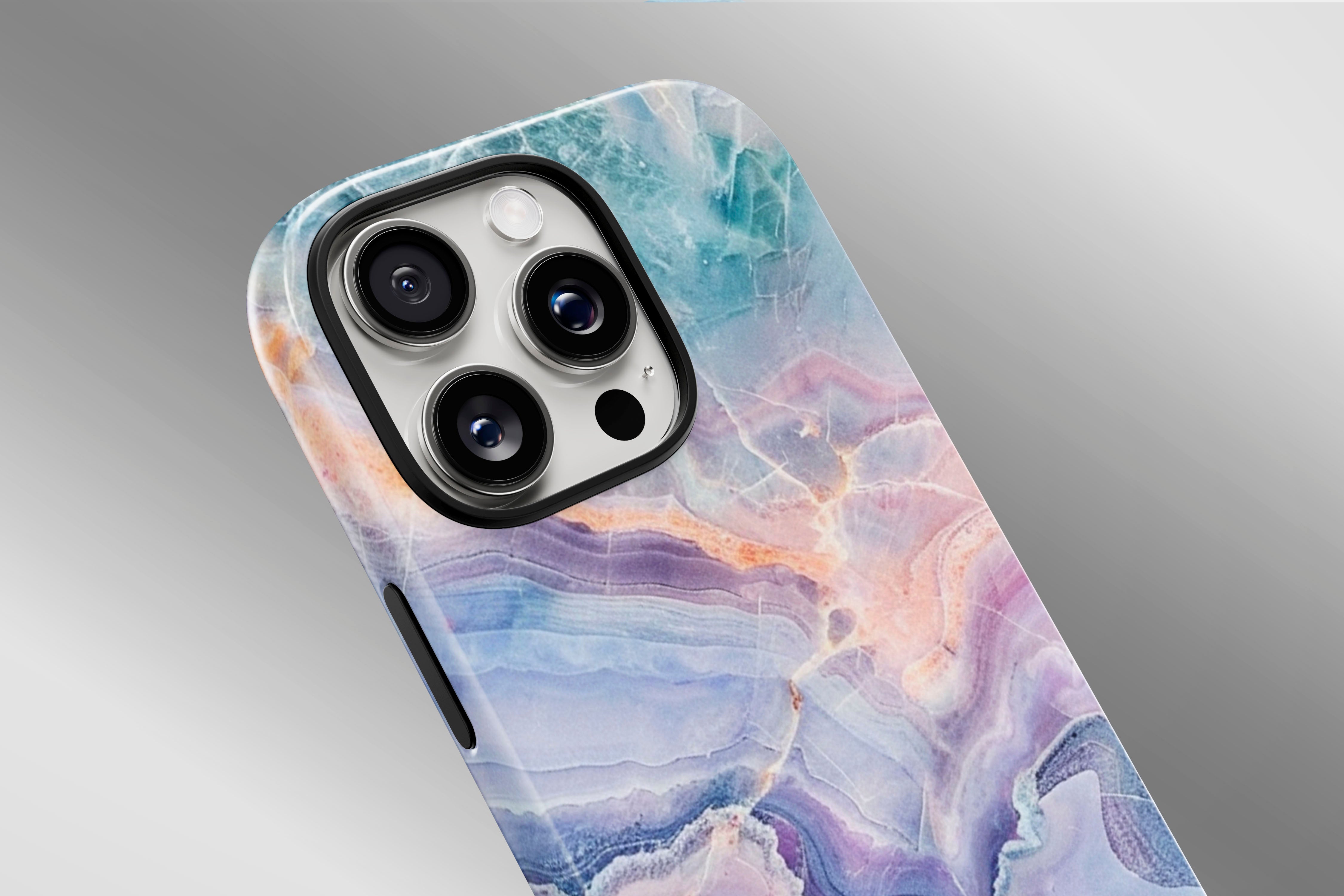 A close up image of a phone case featuring our Lost Marble design