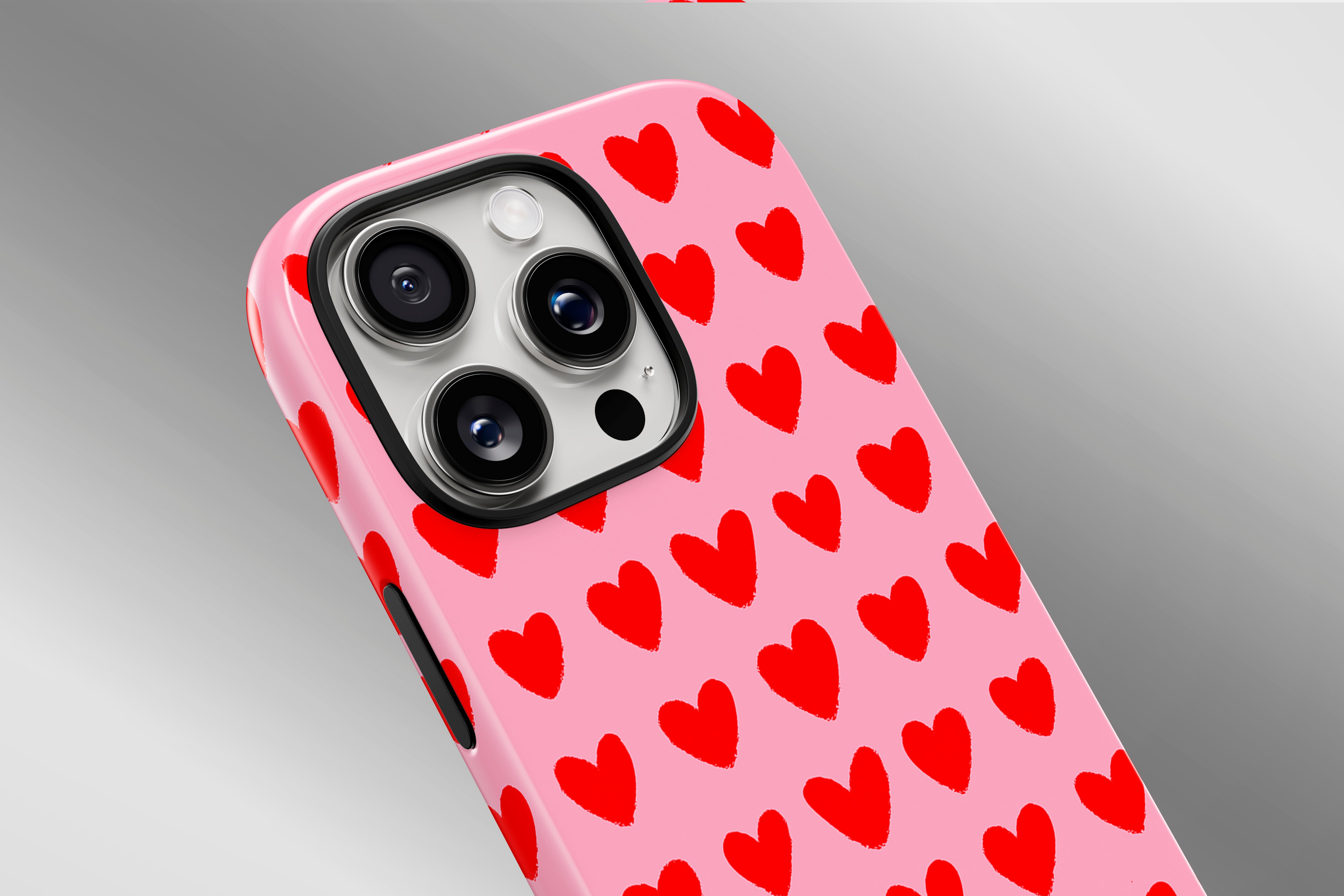 A close up image of a phone case featuring our Love design
