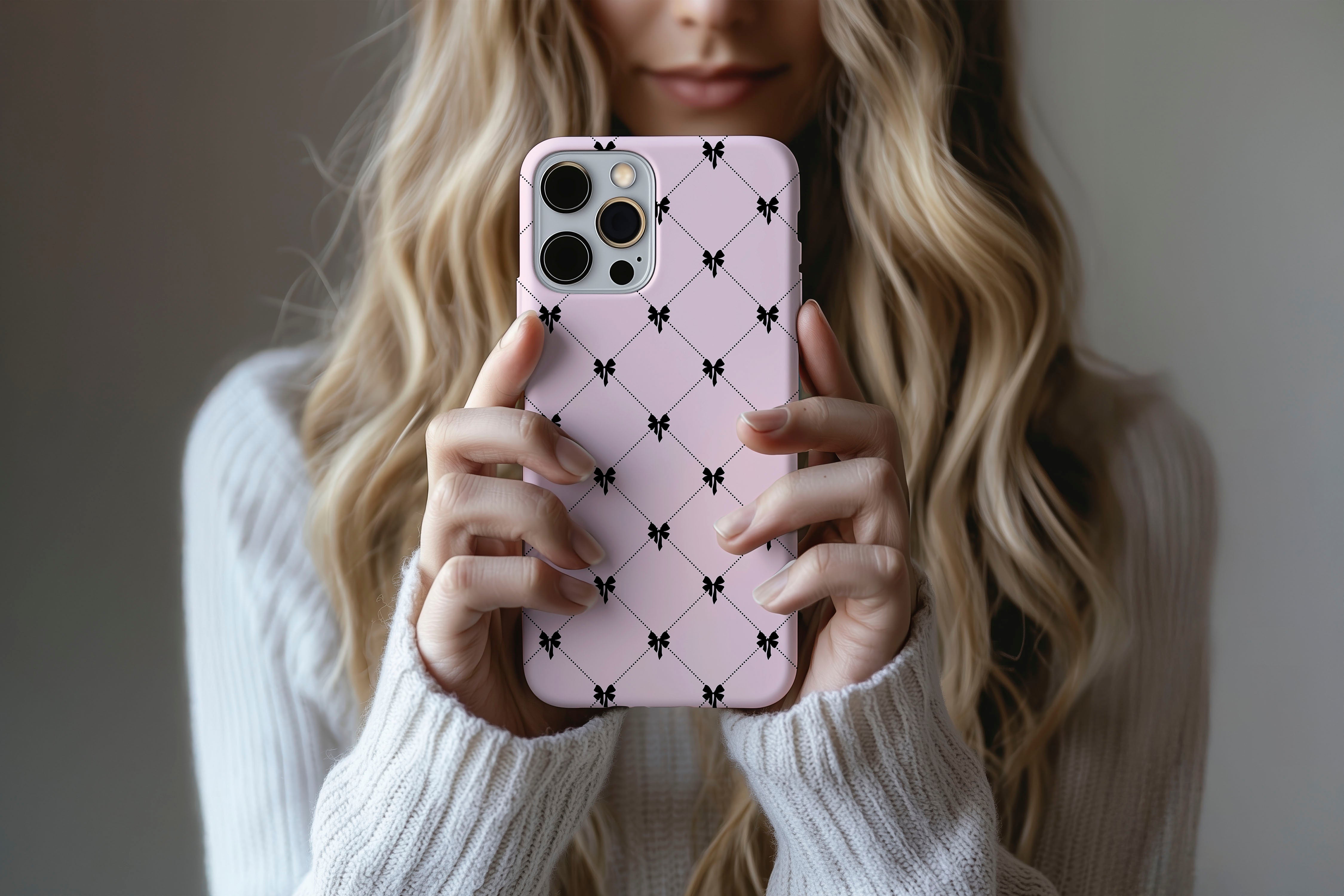 A cute girl holding a phone case featuring our Lovely design