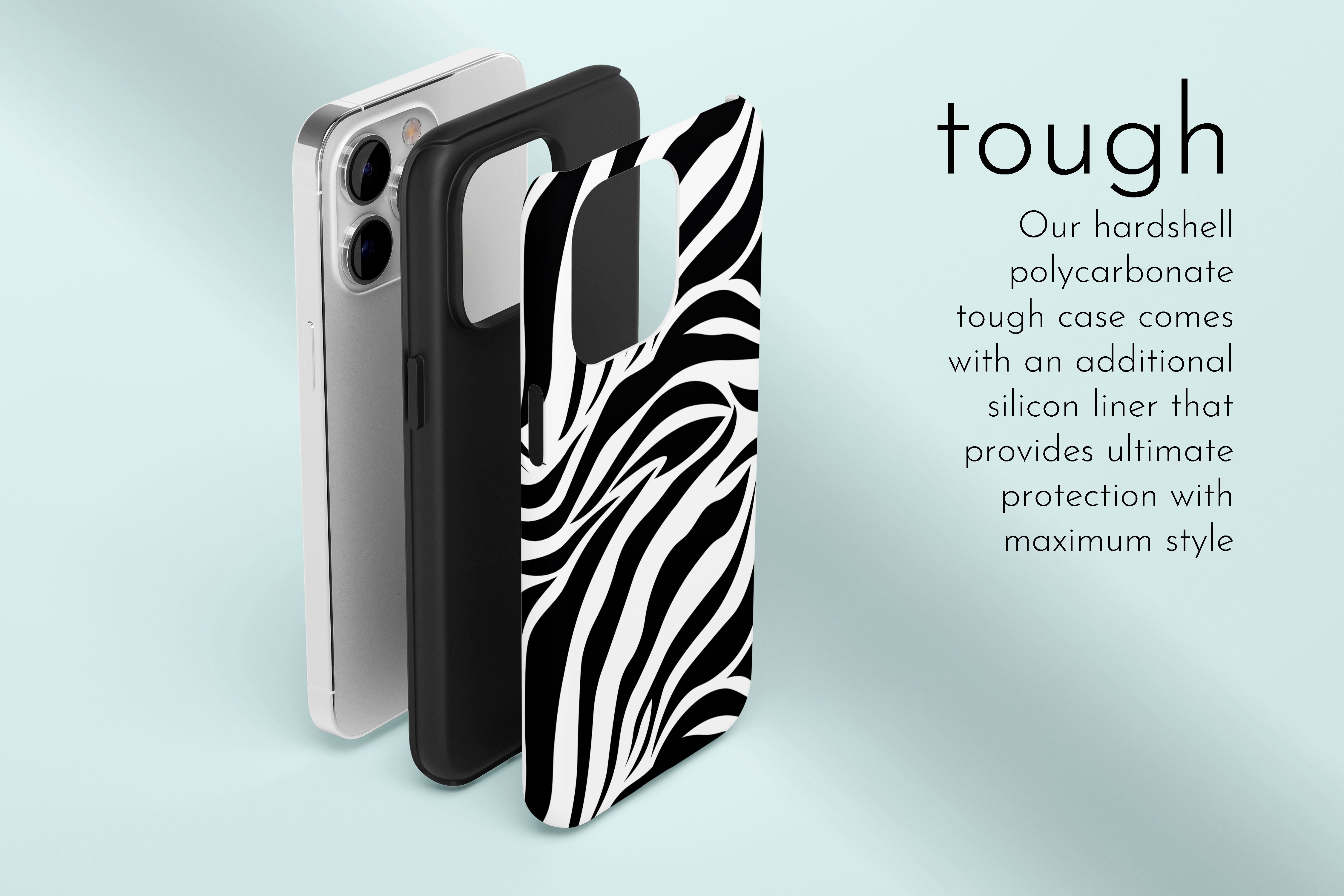 A graphic illustration of our Madagascar design describing the main features of our tough type phone case