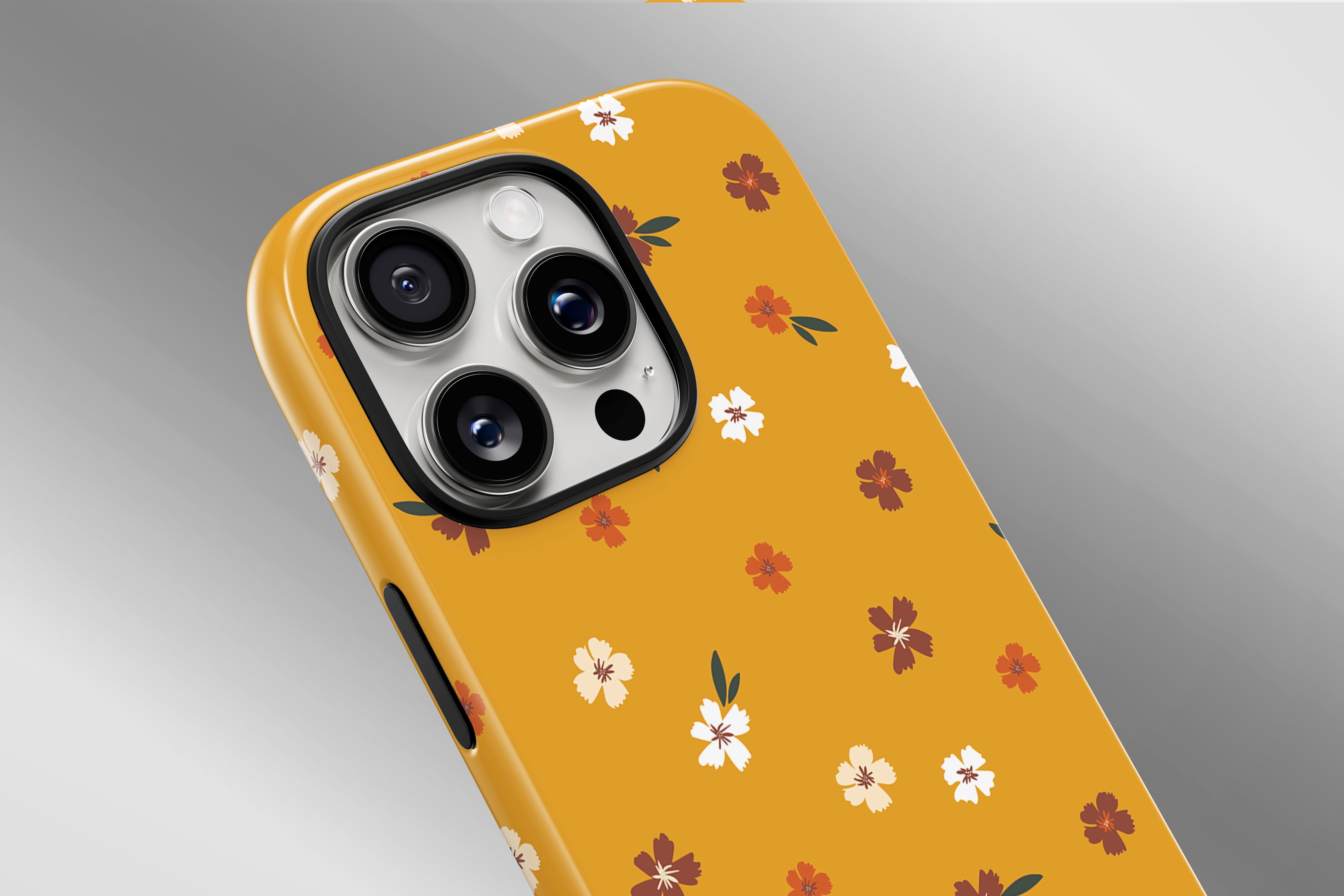 A close up image of a phone case featuring our Mustard Floral design