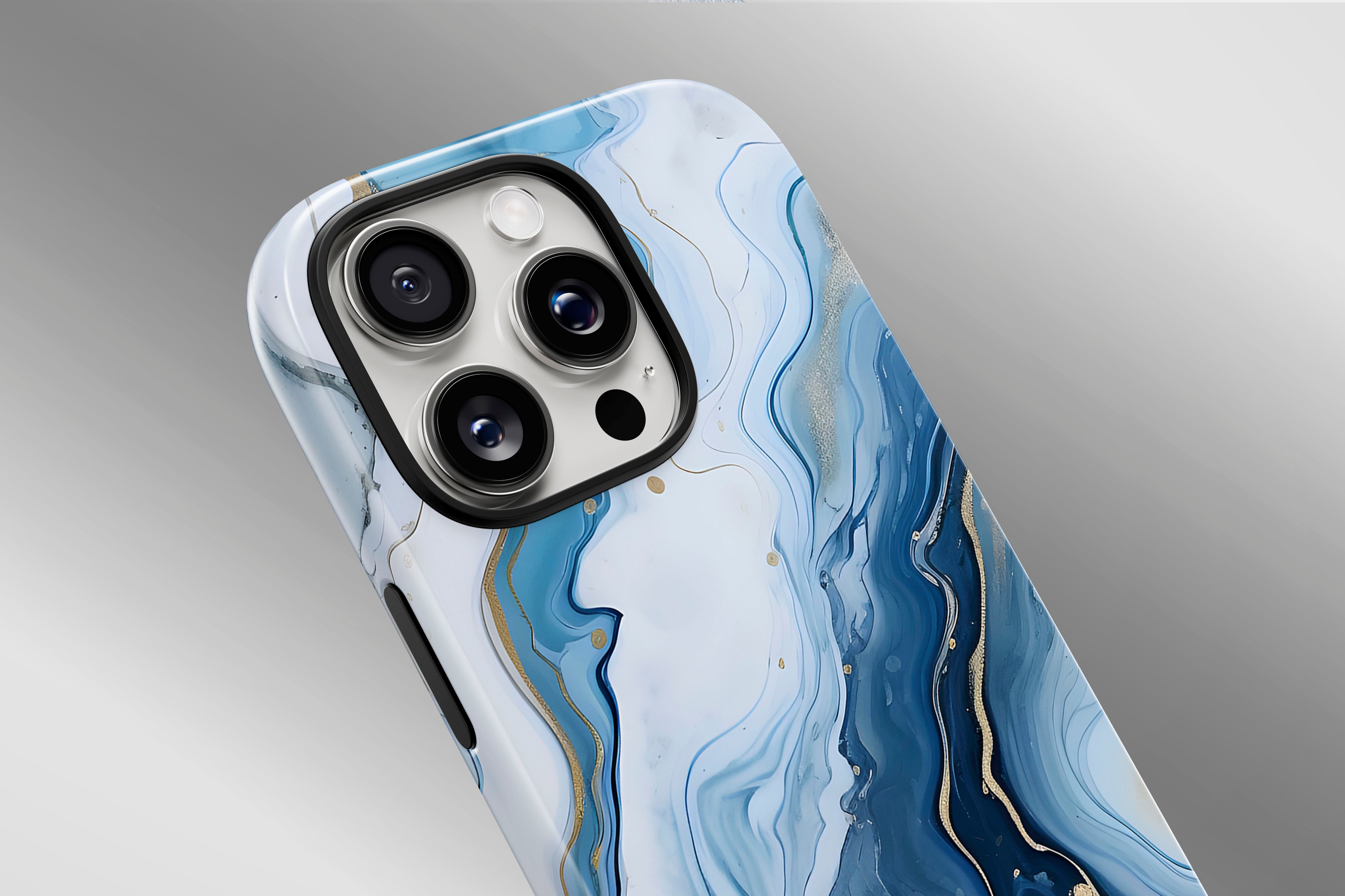 A close up image of a phone case featuring our Opulent Blue design
