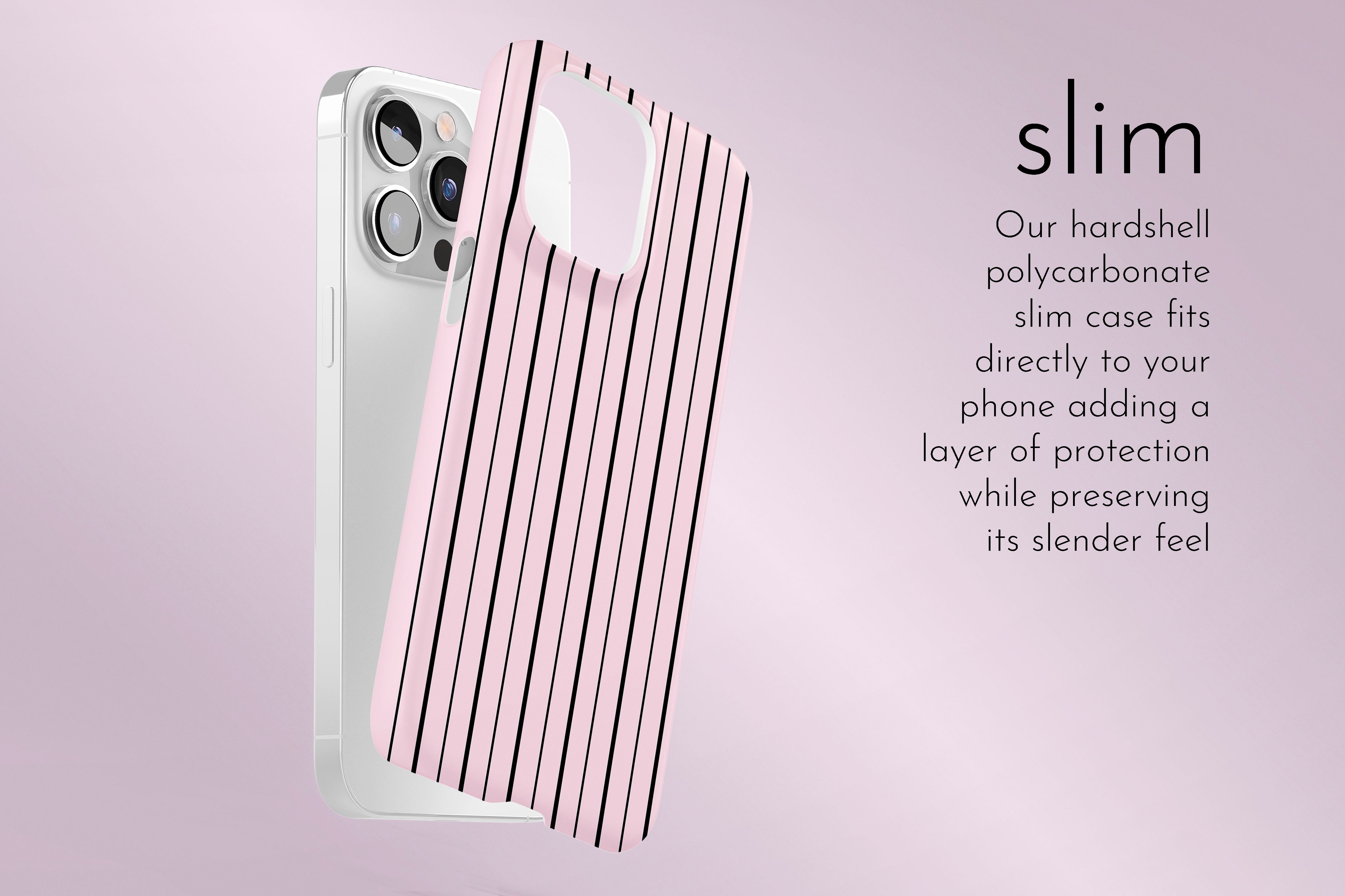 A graphic illustration of our Pillow Talk design describing the main features of our slim type phone case