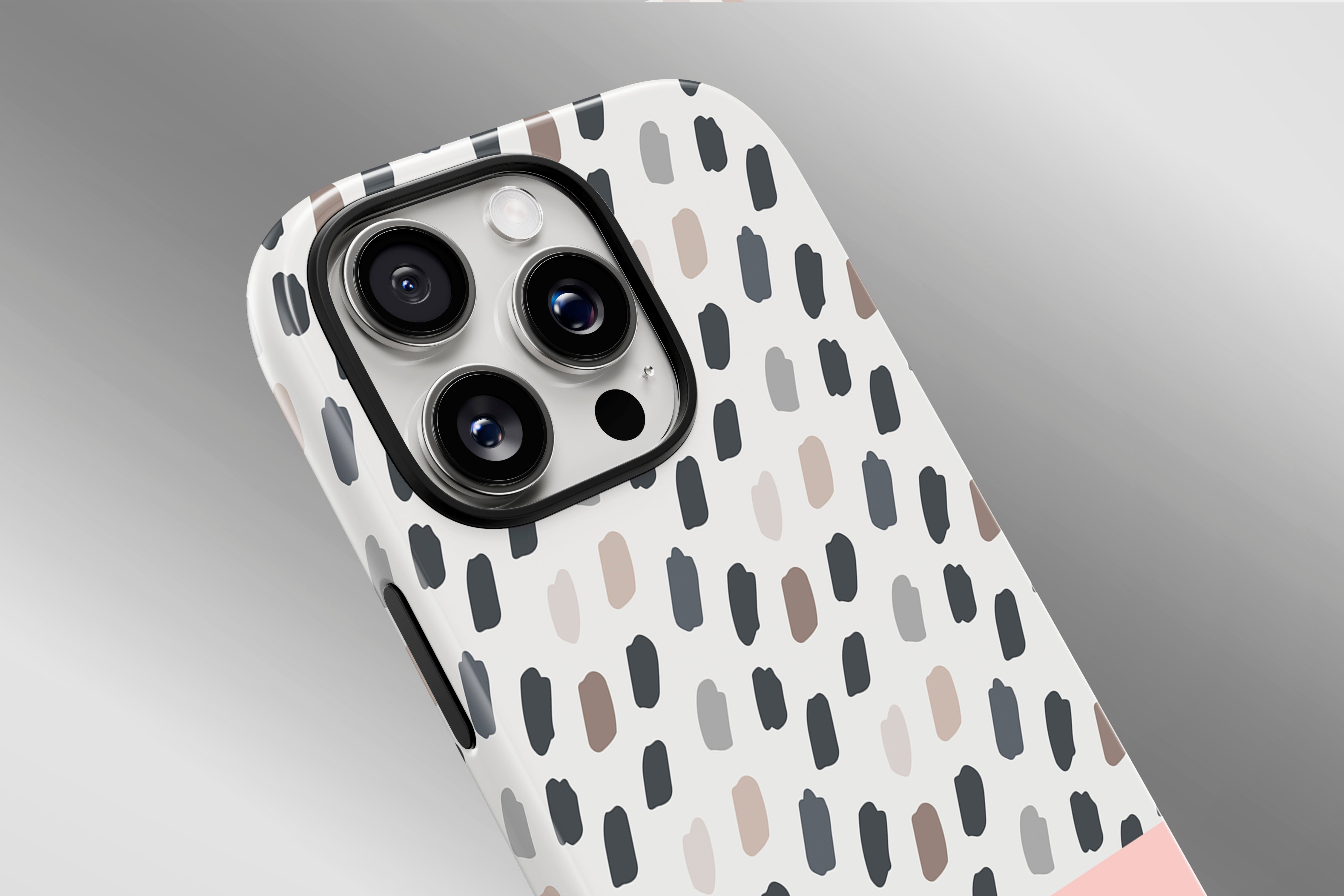 A close up image of a phone case featuring our Pink Mocca design
