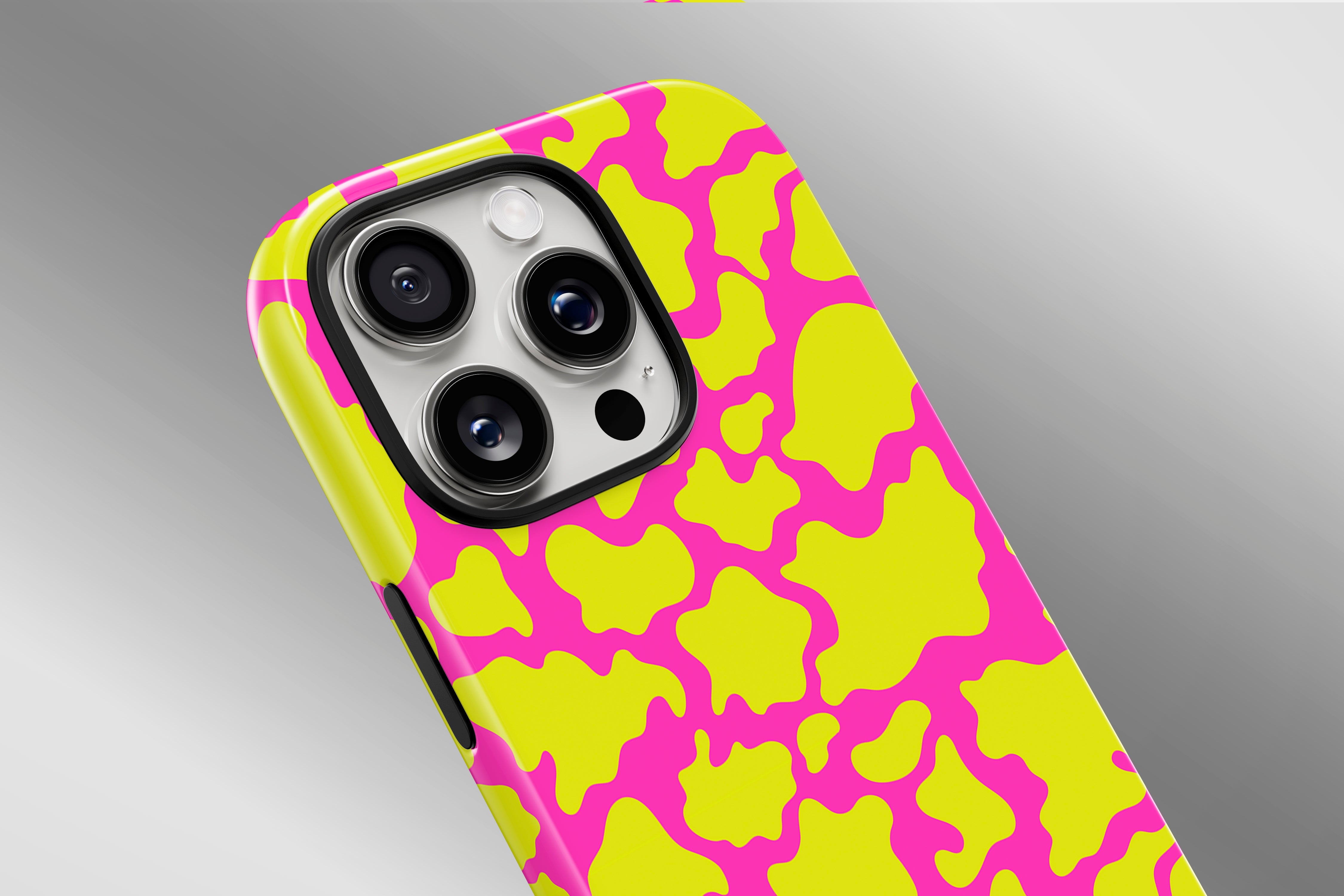 A close up image of a phone case featuring our Pink Punk design
