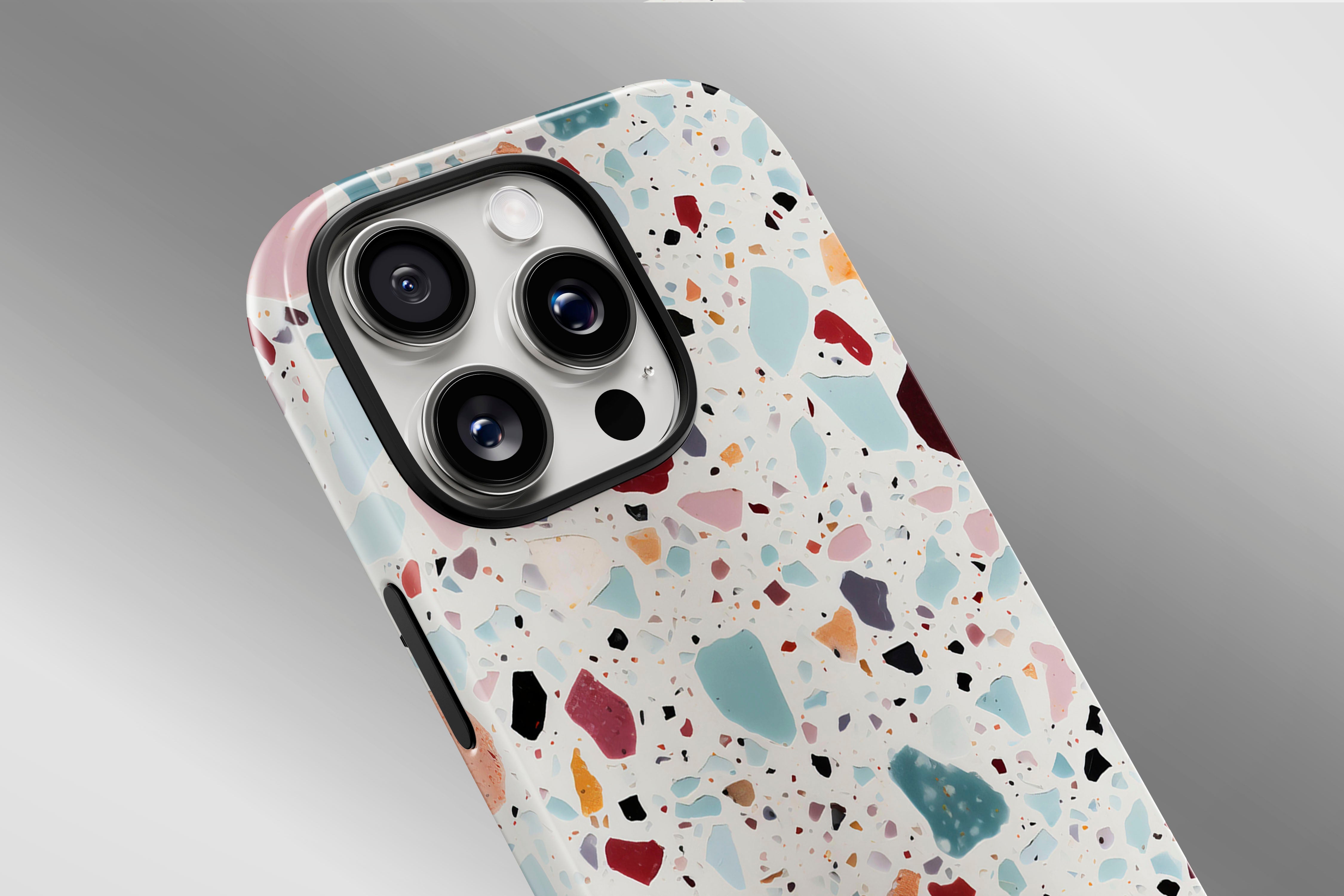 A close up image of a phone case featuring our Roman Bath design