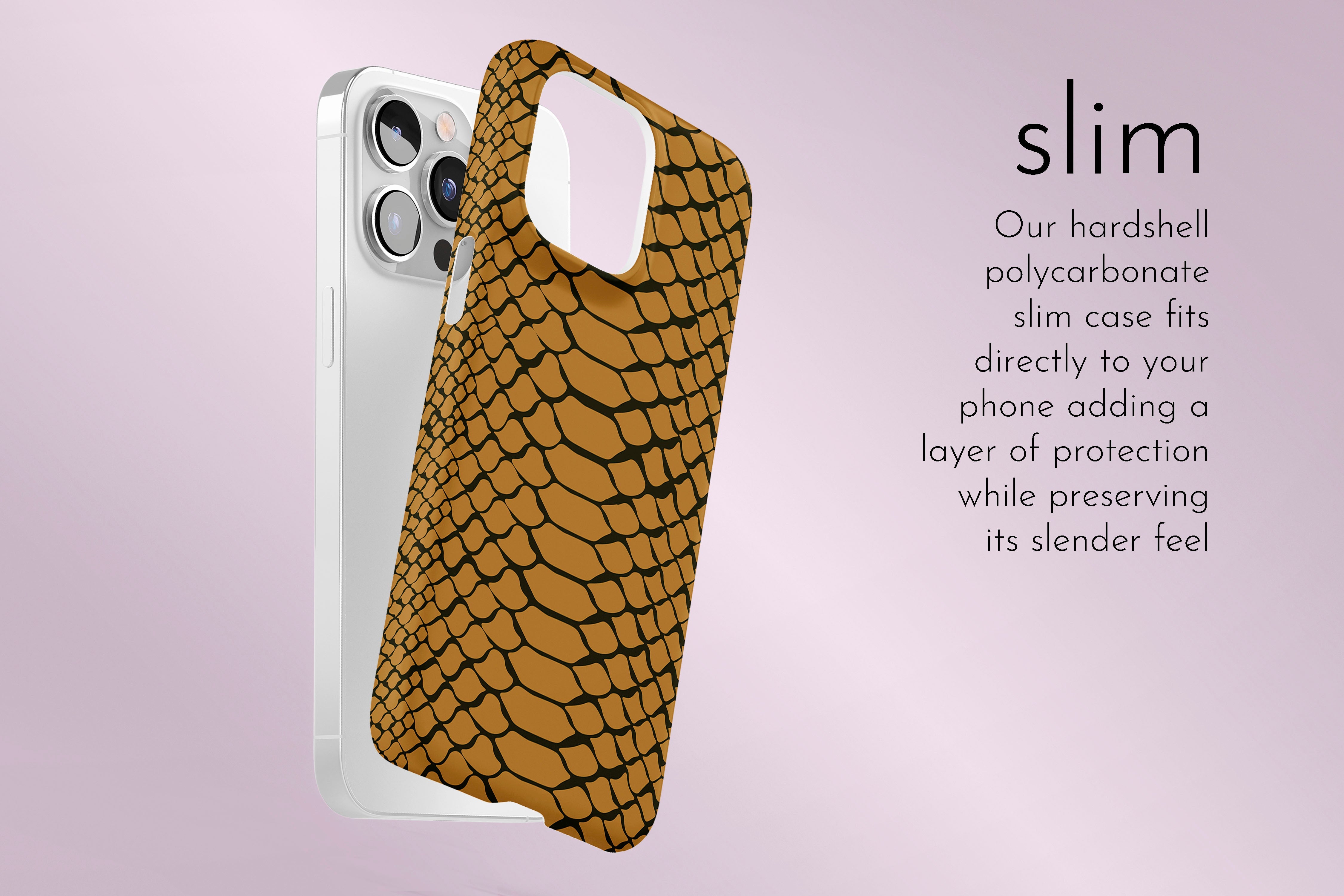A graphic illustration of our Scaled Up design describing the main features of our slim type phone case