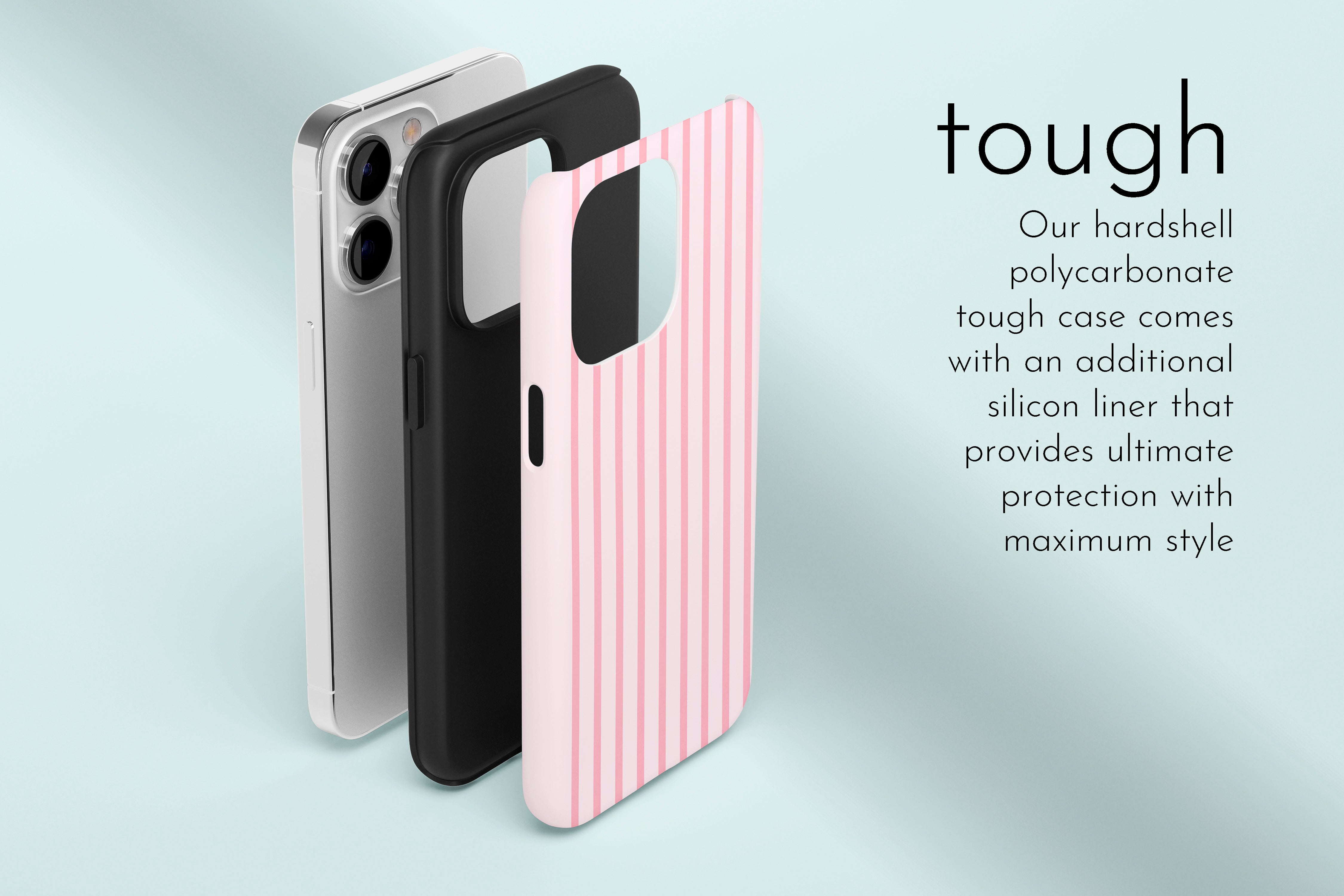 A graphic illustration of our Sleepover design describing the main features of our tough type phone case