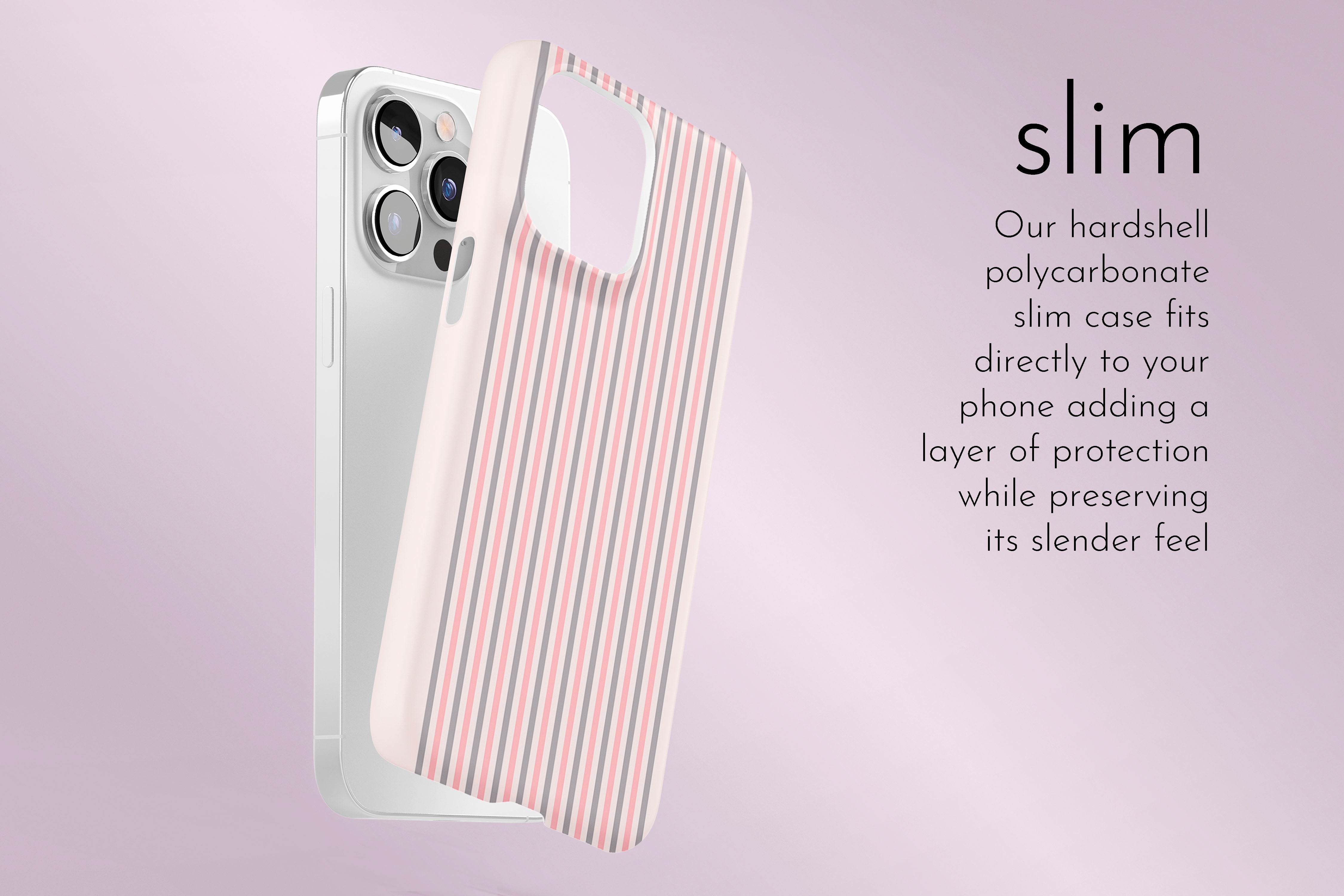 A graphic illustration of our Slumber Party design describing the main features of our slim type phone case