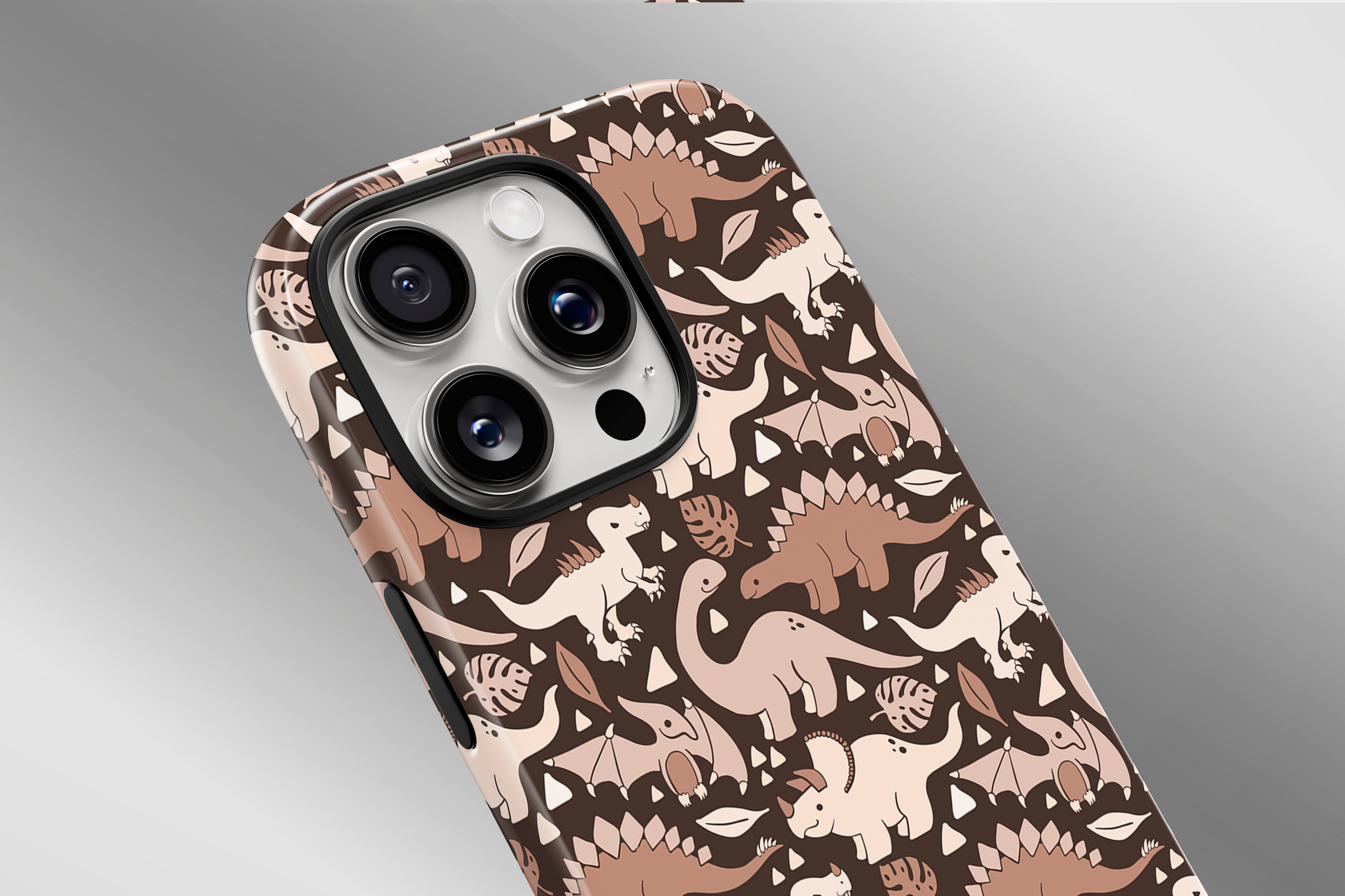 A close up image of a phone case featuring our Subtle Dino design