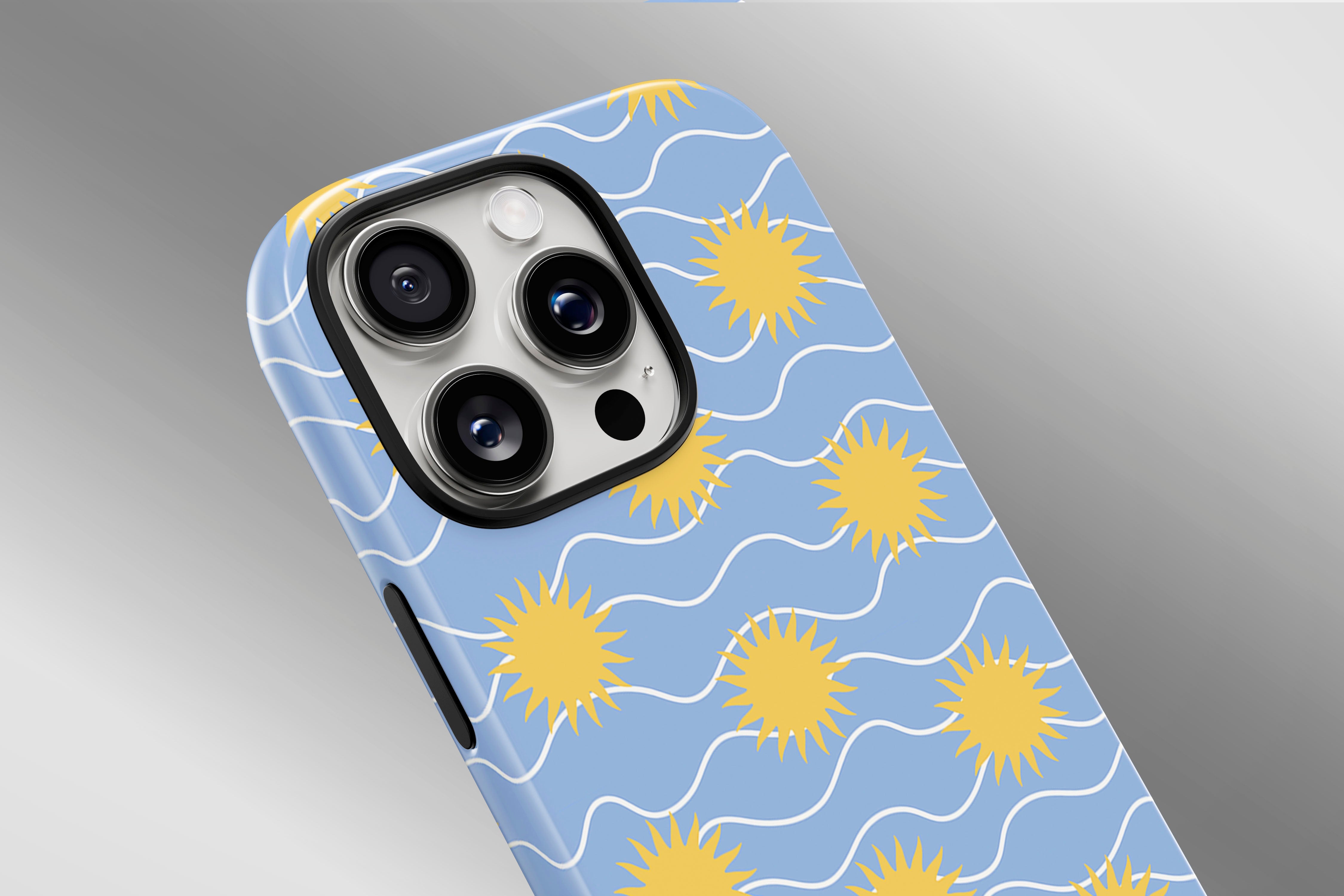 A close up image of a phone case featuring our Sun Stroke design