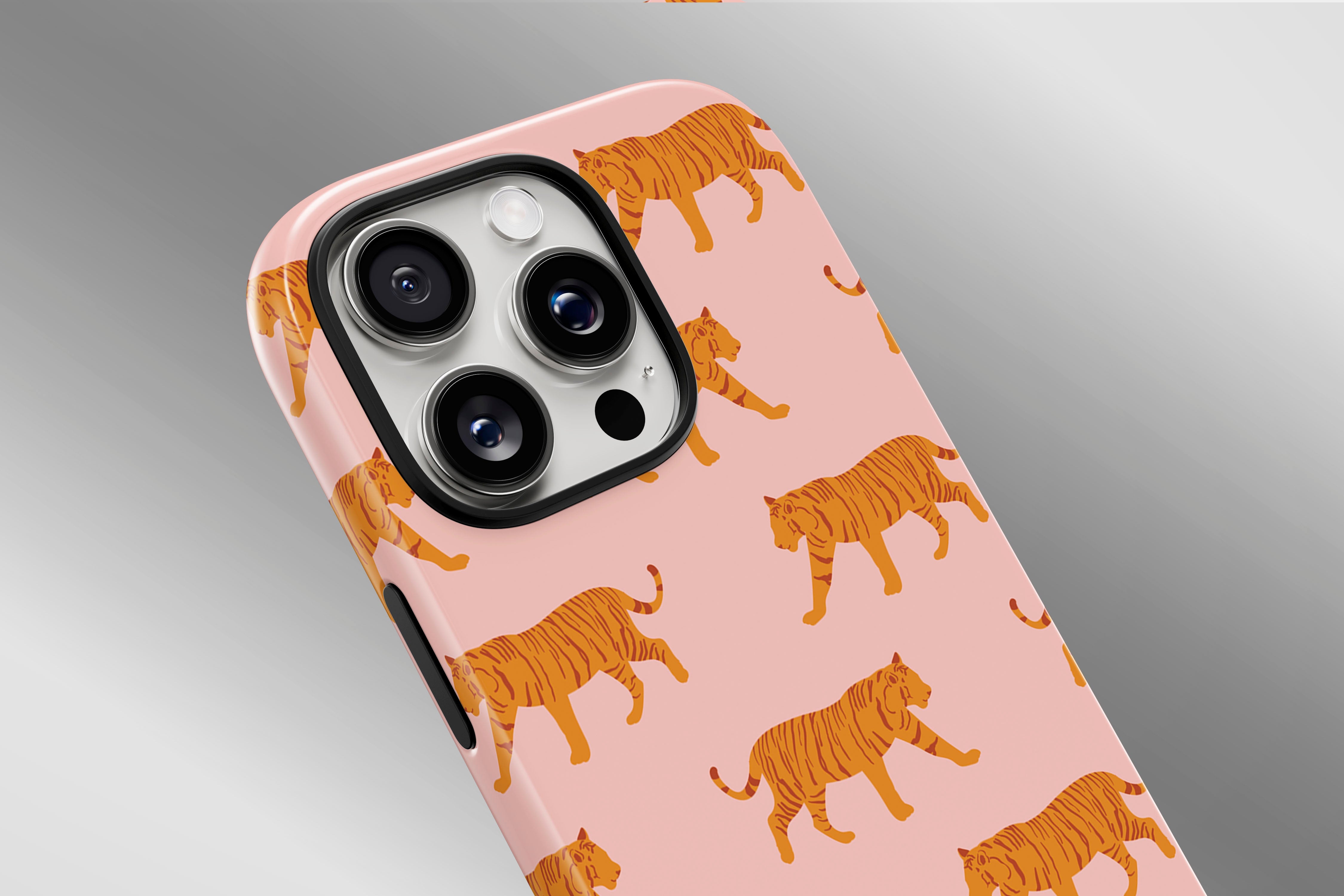 A close up image of a phone case featuring our Tigers design