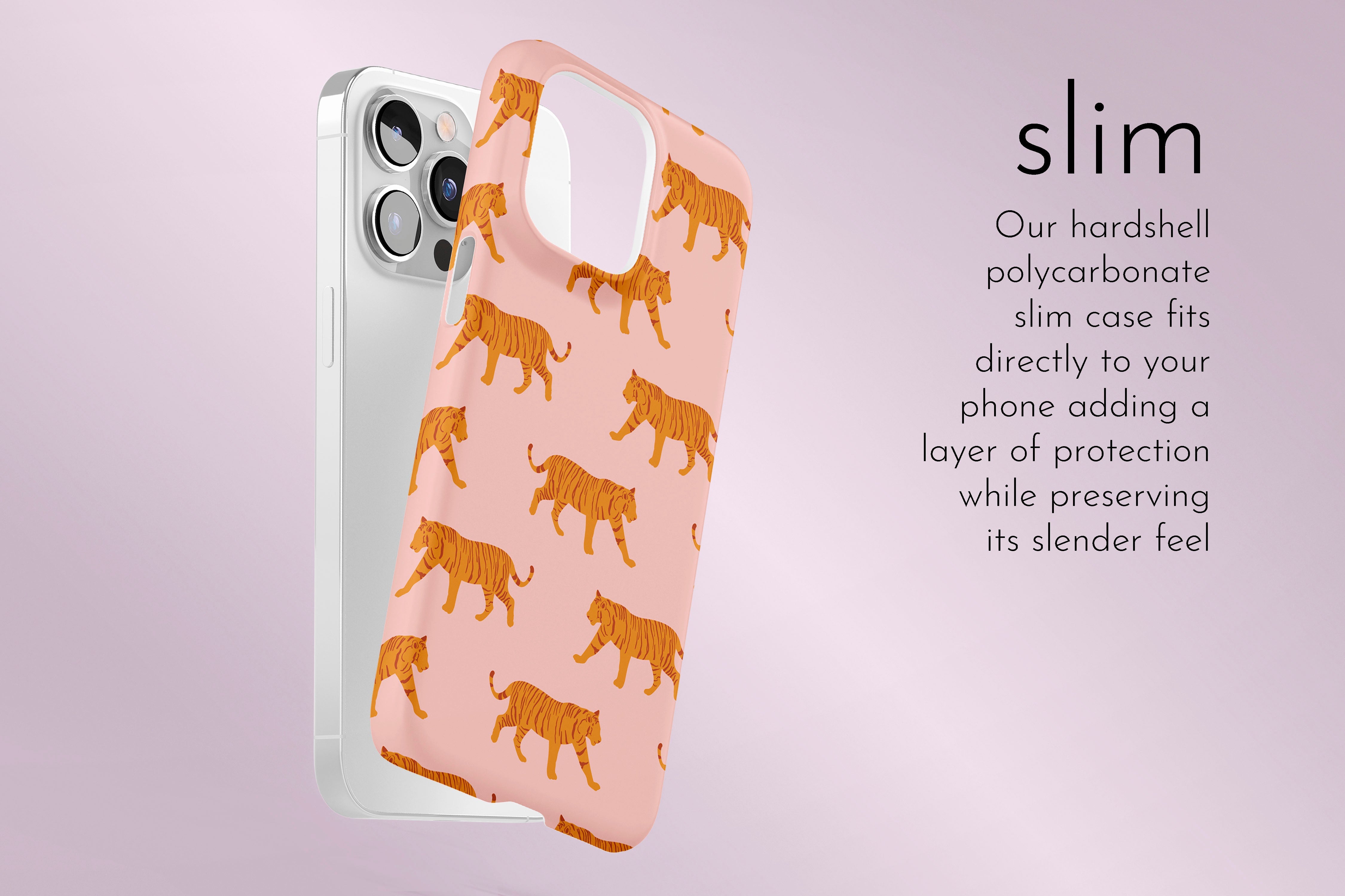 A graphic illustration of our Tigers design describing the main features of our slim type phone case