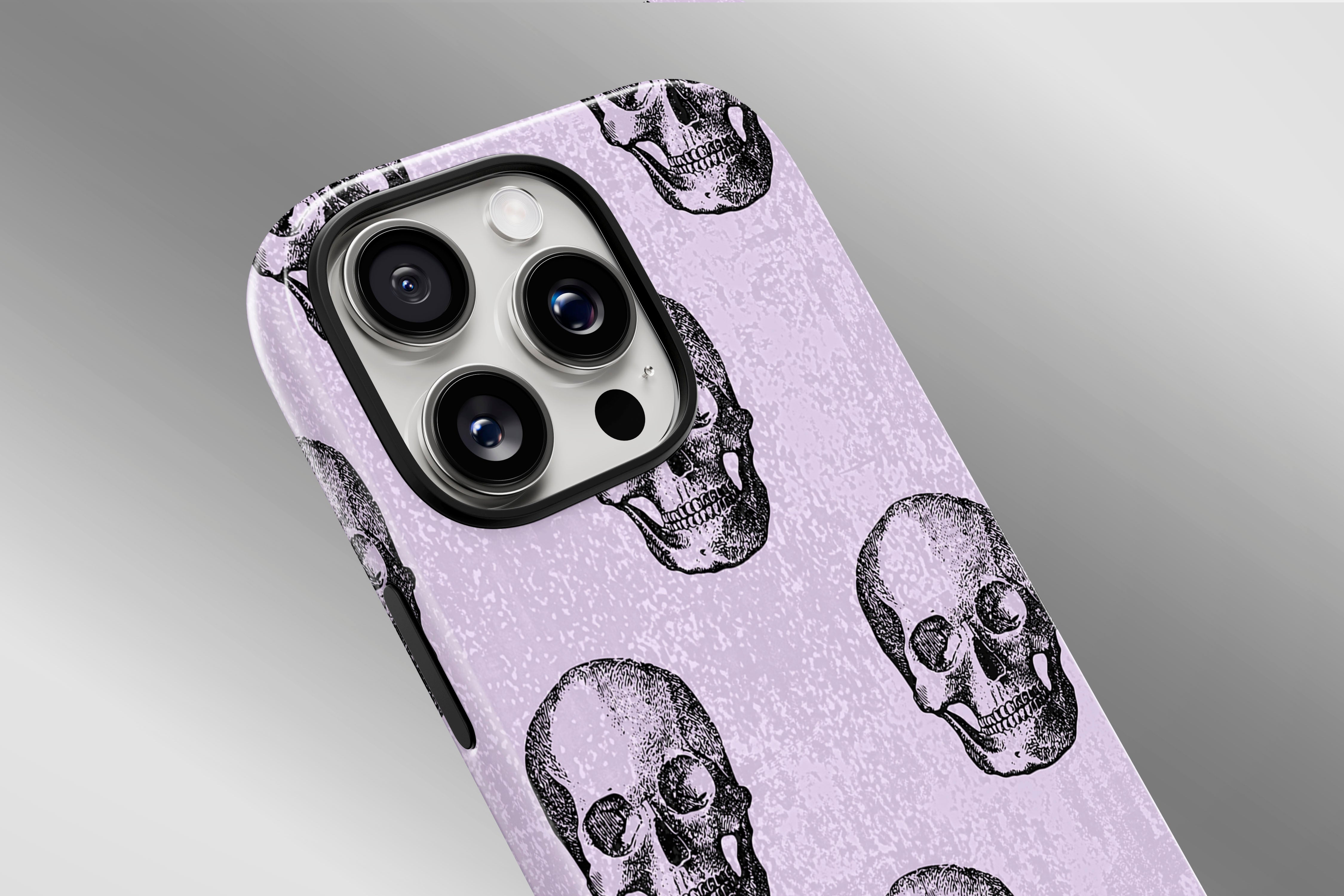 A close up image of a phone case featuring our Watercolour Skull design