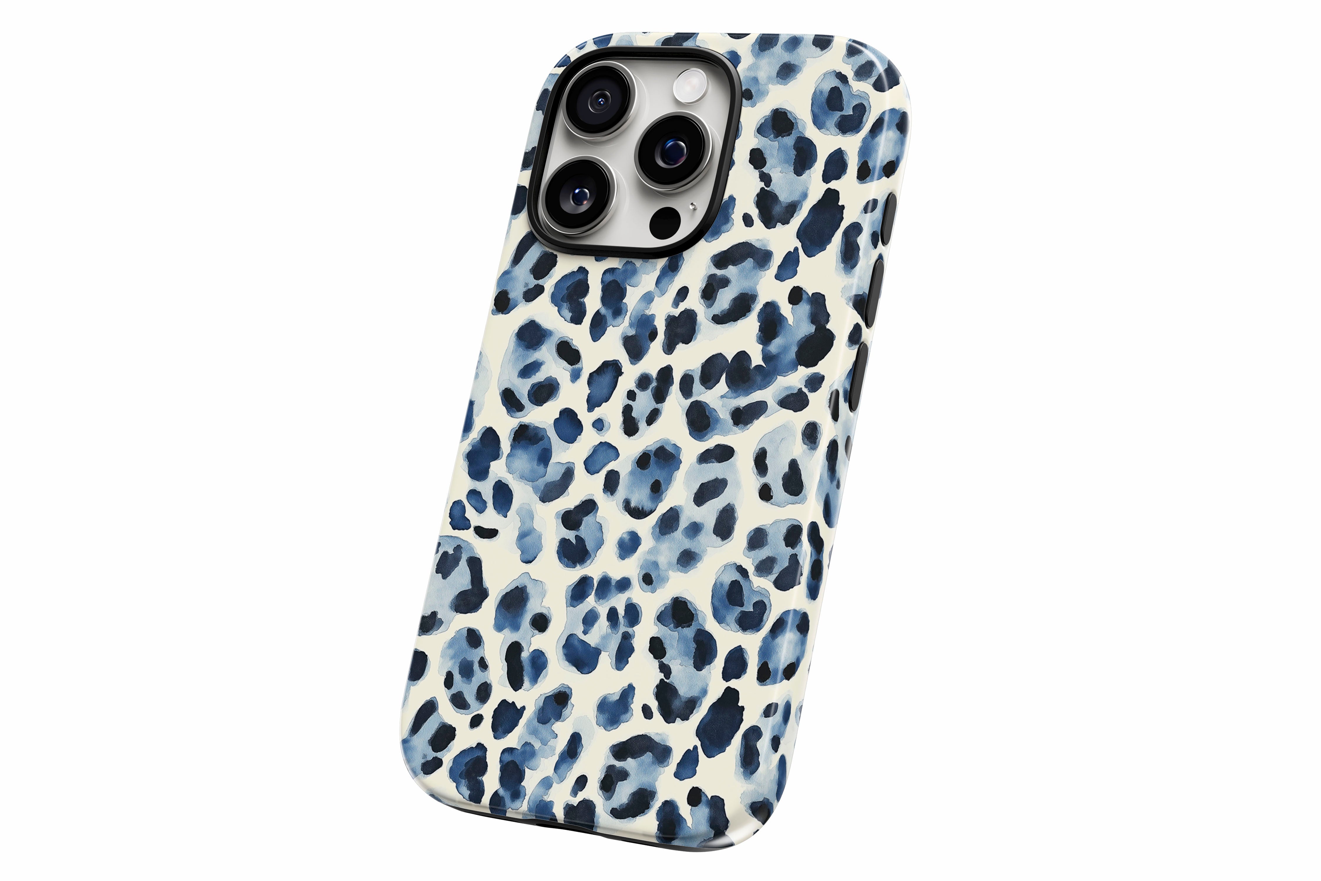 Another product image featuring our Blue Leopard design showing the product from a slight side angle on a white background