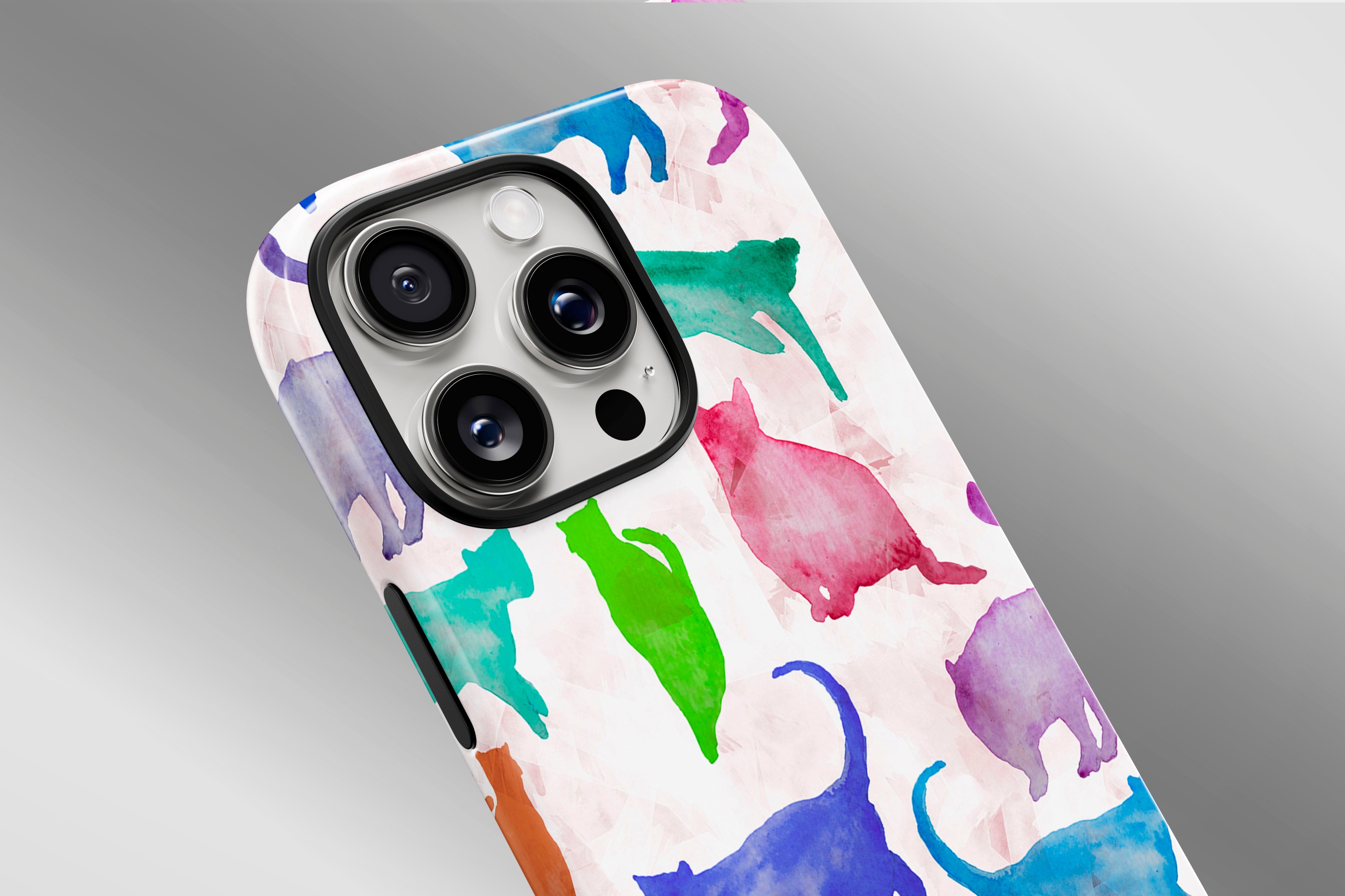 A close up image of a phone case featuring our Abstract Cats design