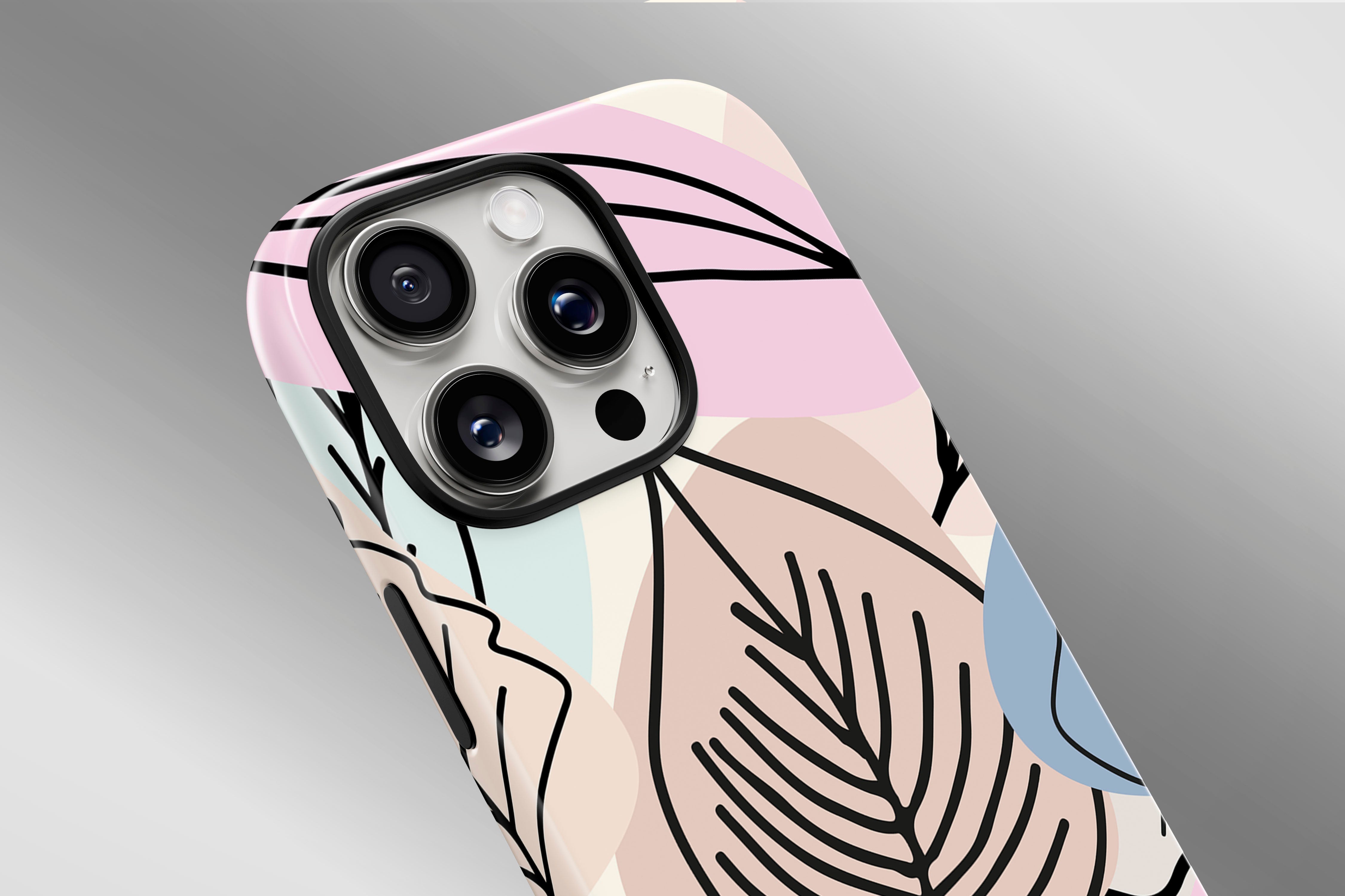 A close up image of a phone case featuring our Abstract Leaves  design