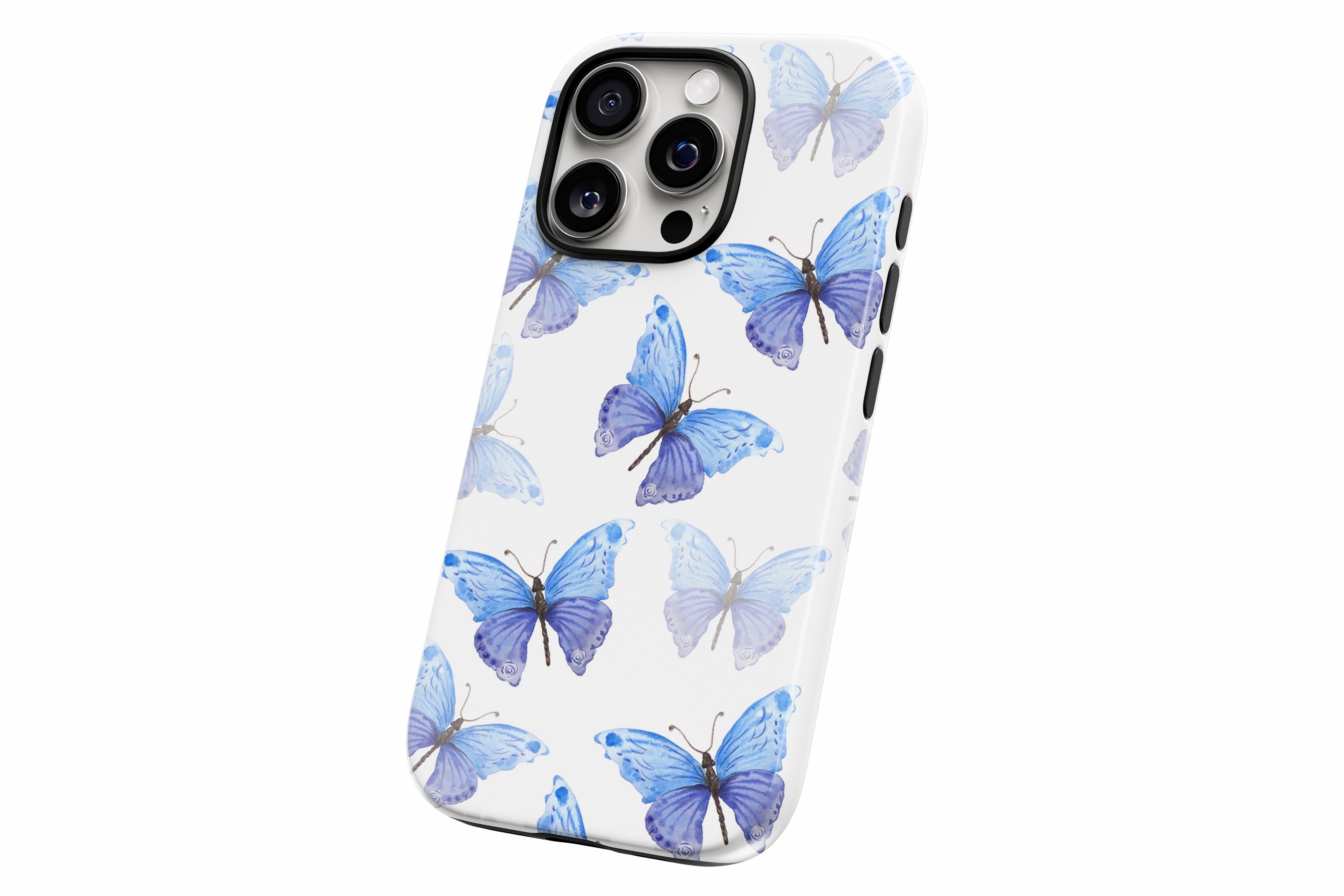 Another product image featuring our Blue Butterfly design showing the product from a slight side angle on a white background