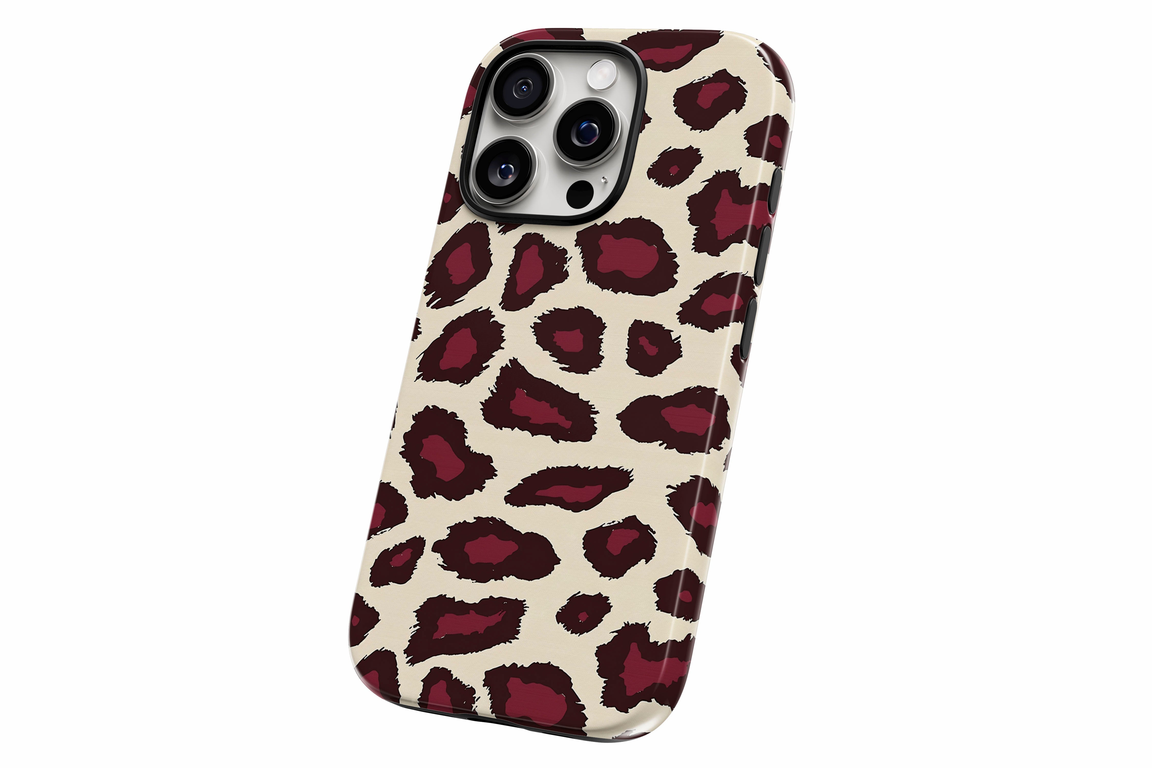 Another product image featuring our Burgundy Leopard design showing the product from a slight side angle on a white background