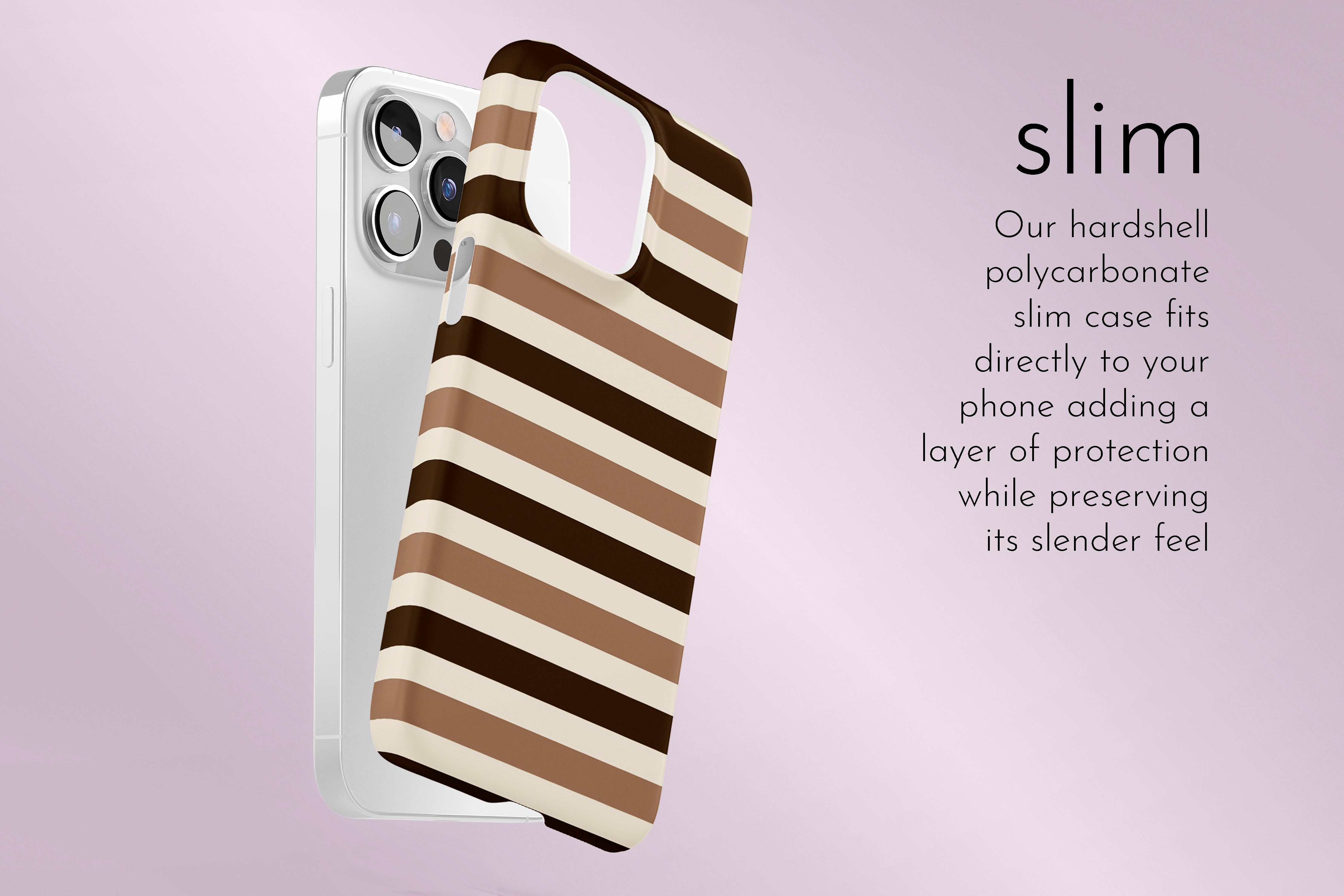 A graphic illustration of our Chocolate Ice Cream design describing the main features of our slim type phone case