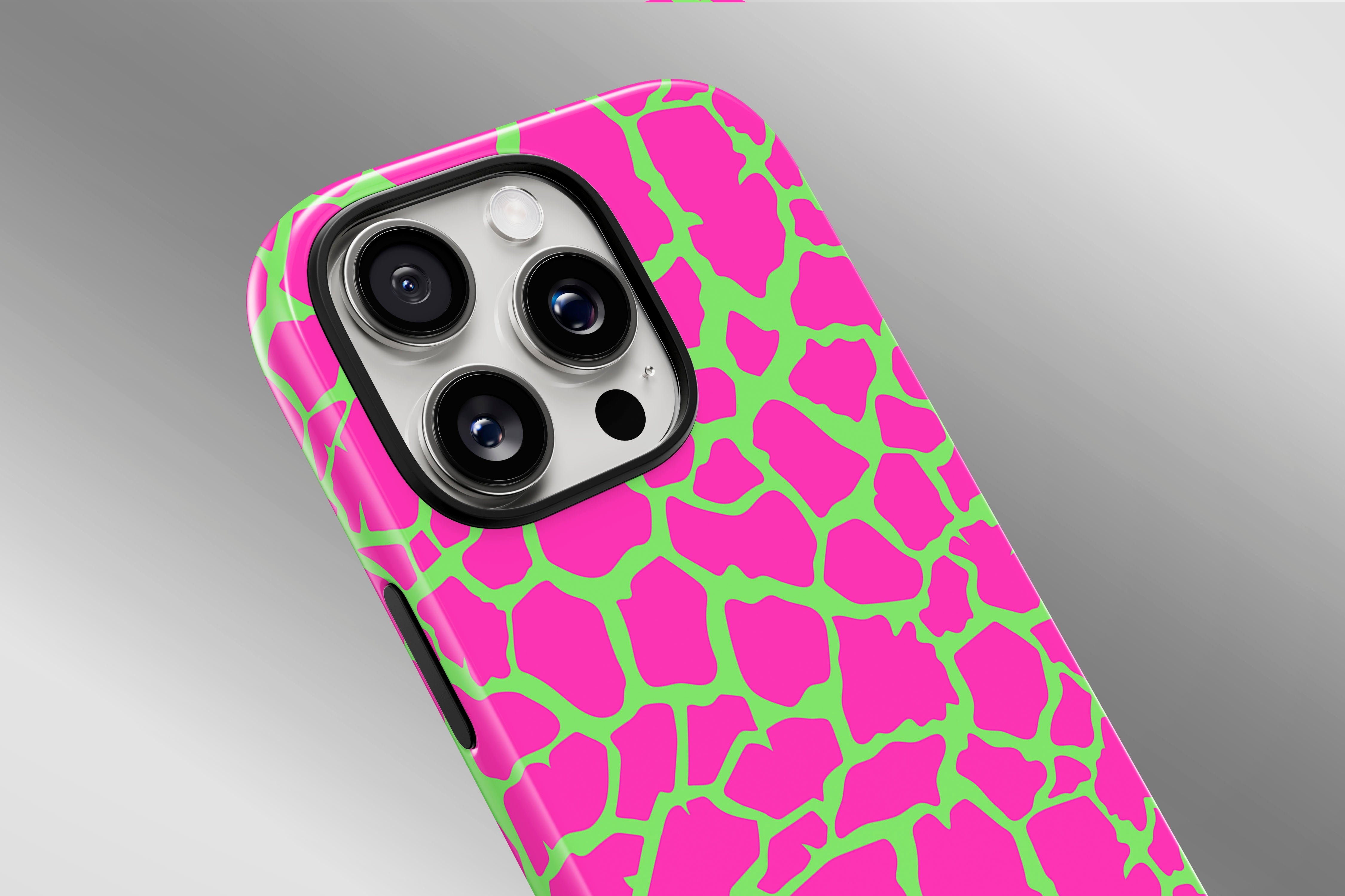 A close up image of a phone case featuring our Crackle Punk design