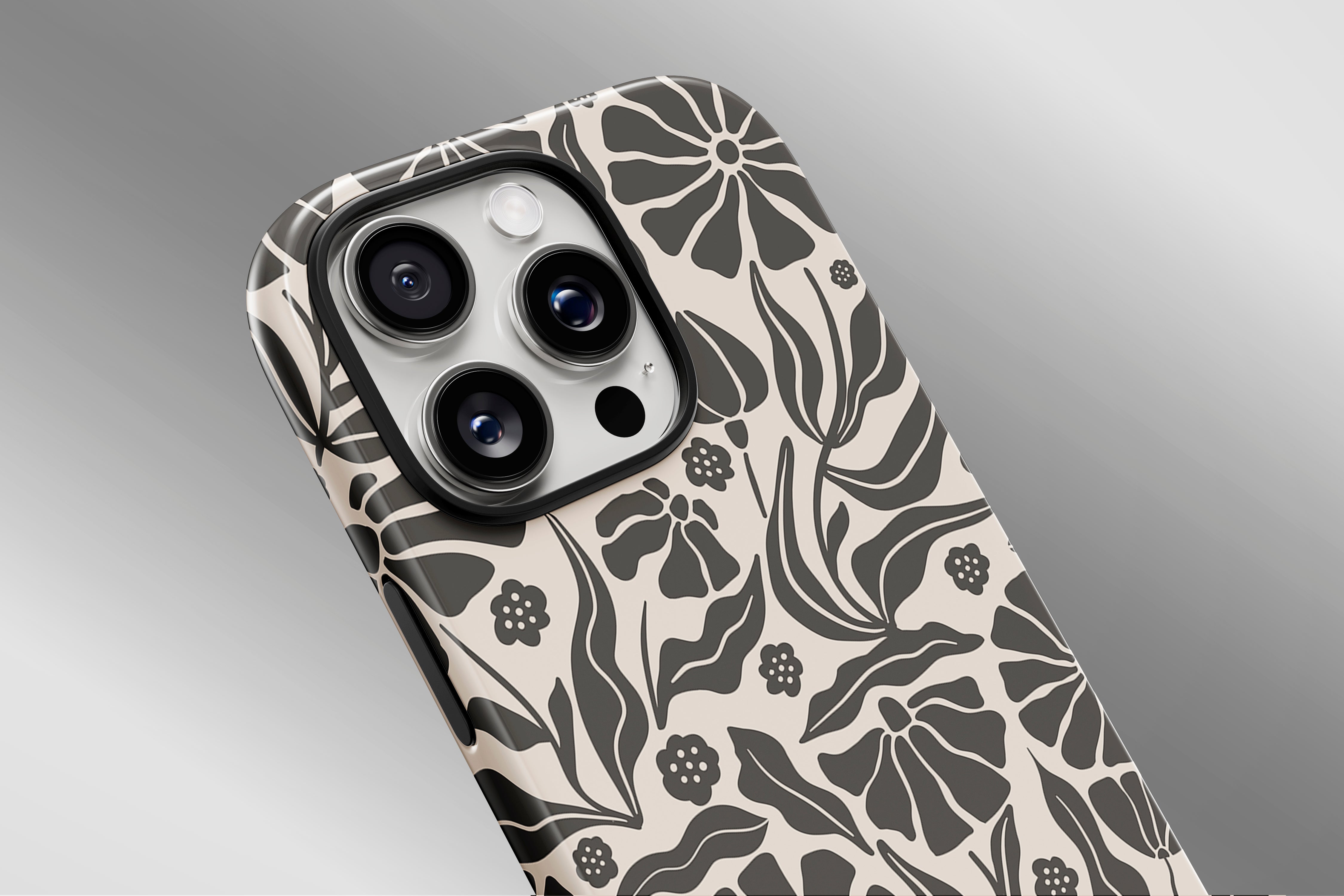 A close up image of a phone case featuring our Dark Flower  design