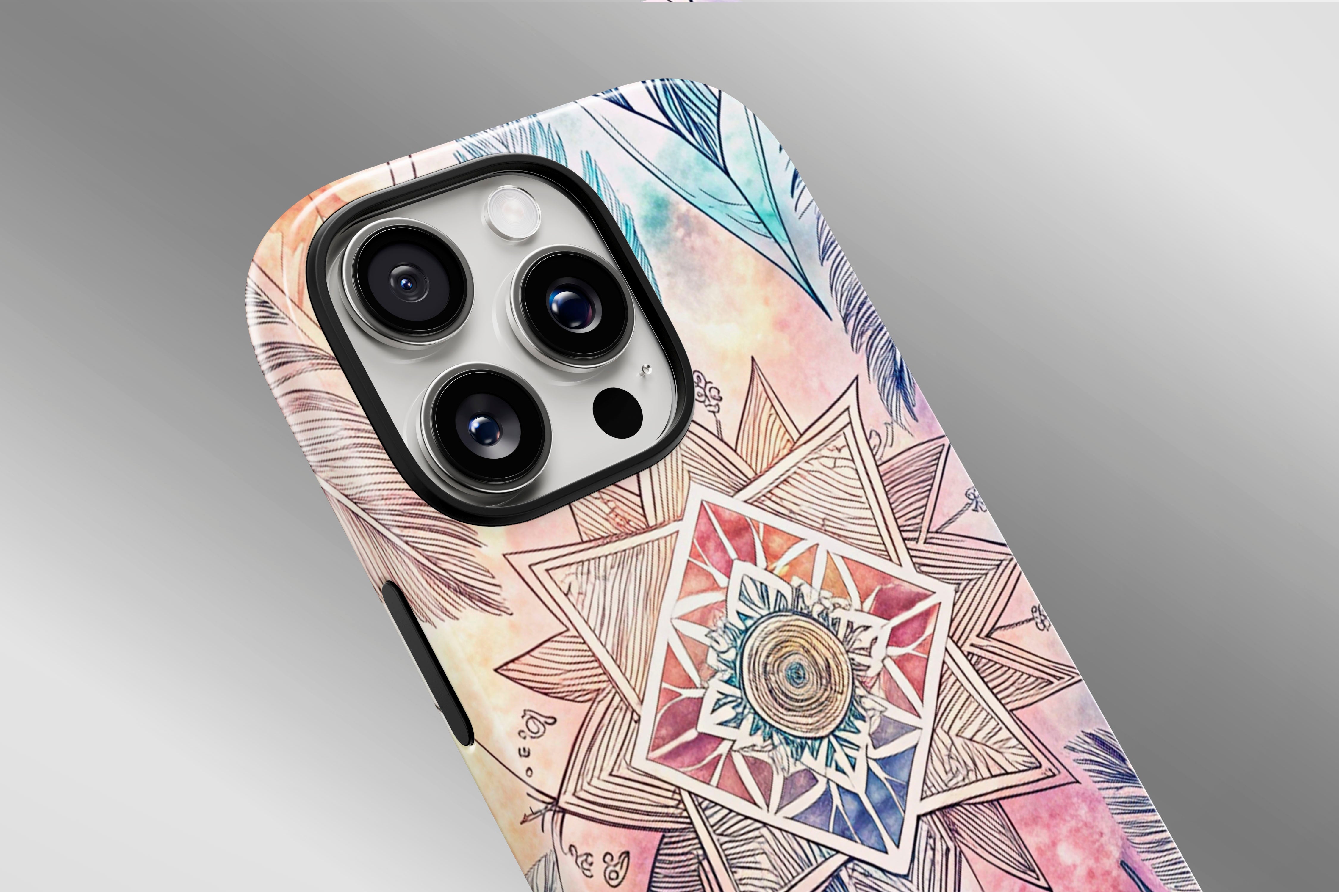 A close up image of a phone case featuring our Dream Catcher design