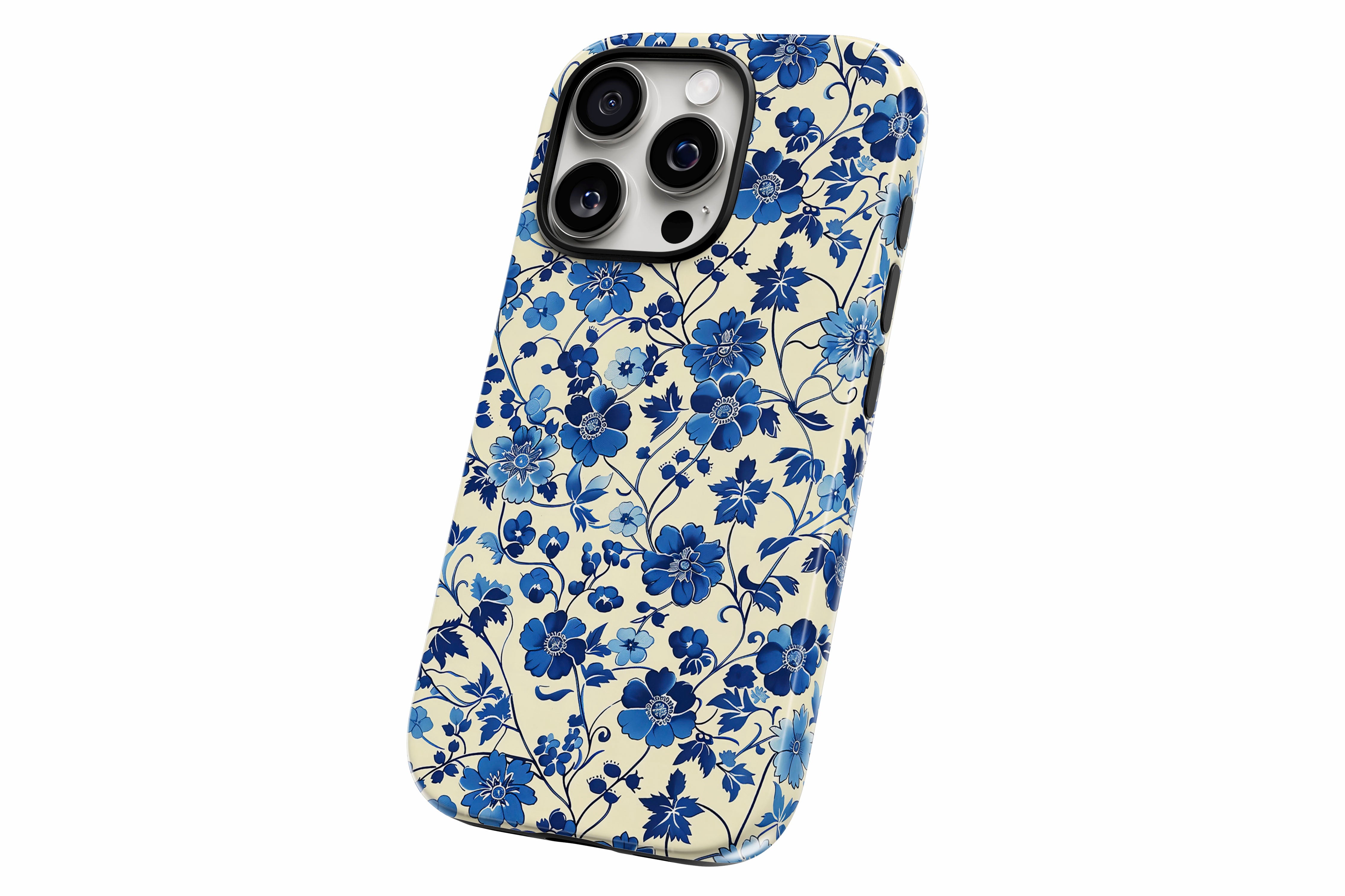 Another product image featuring our Floral Blues design showing the product from a slight side angle on a white background