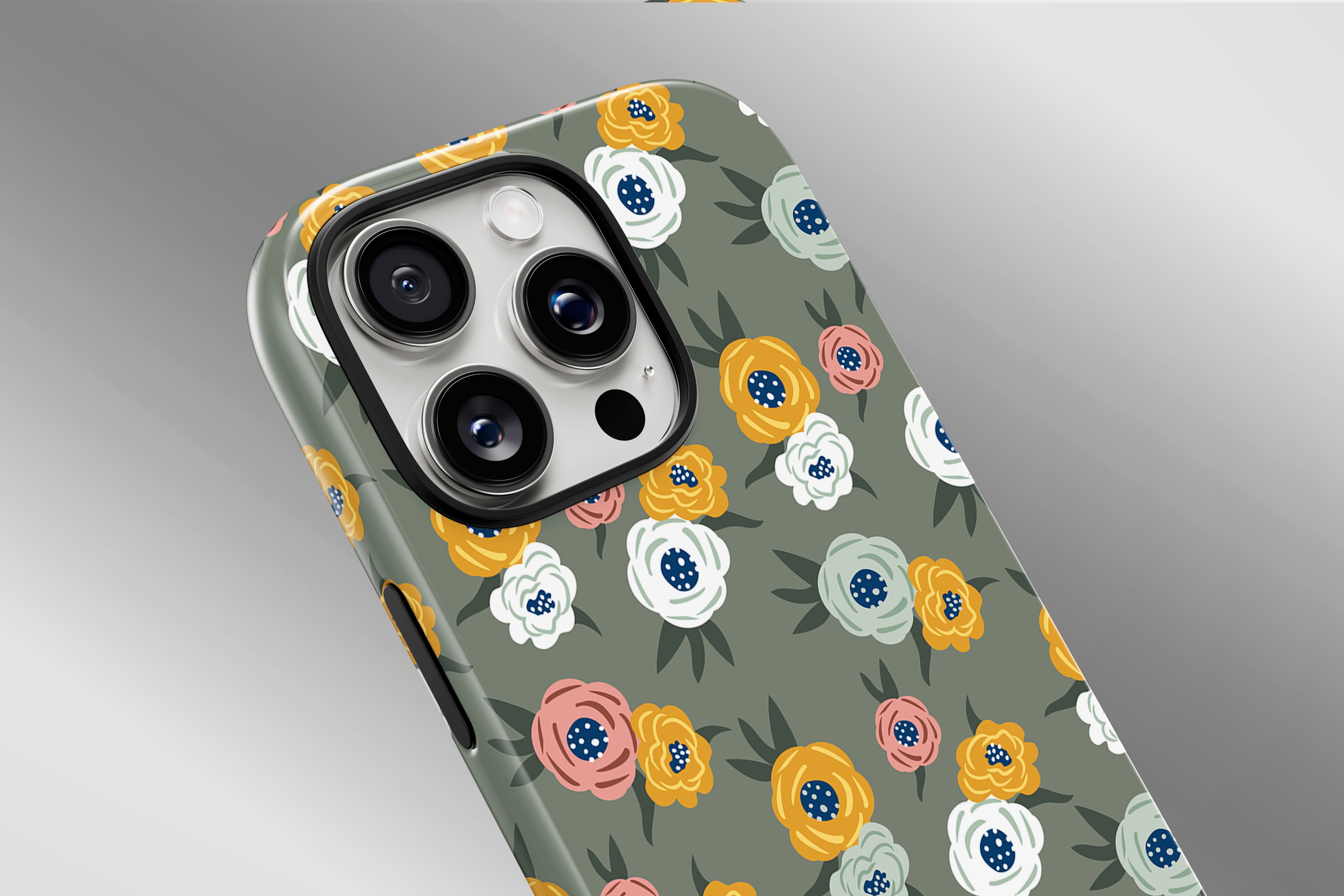 A close up image of a phone case featuring our Green Floral design