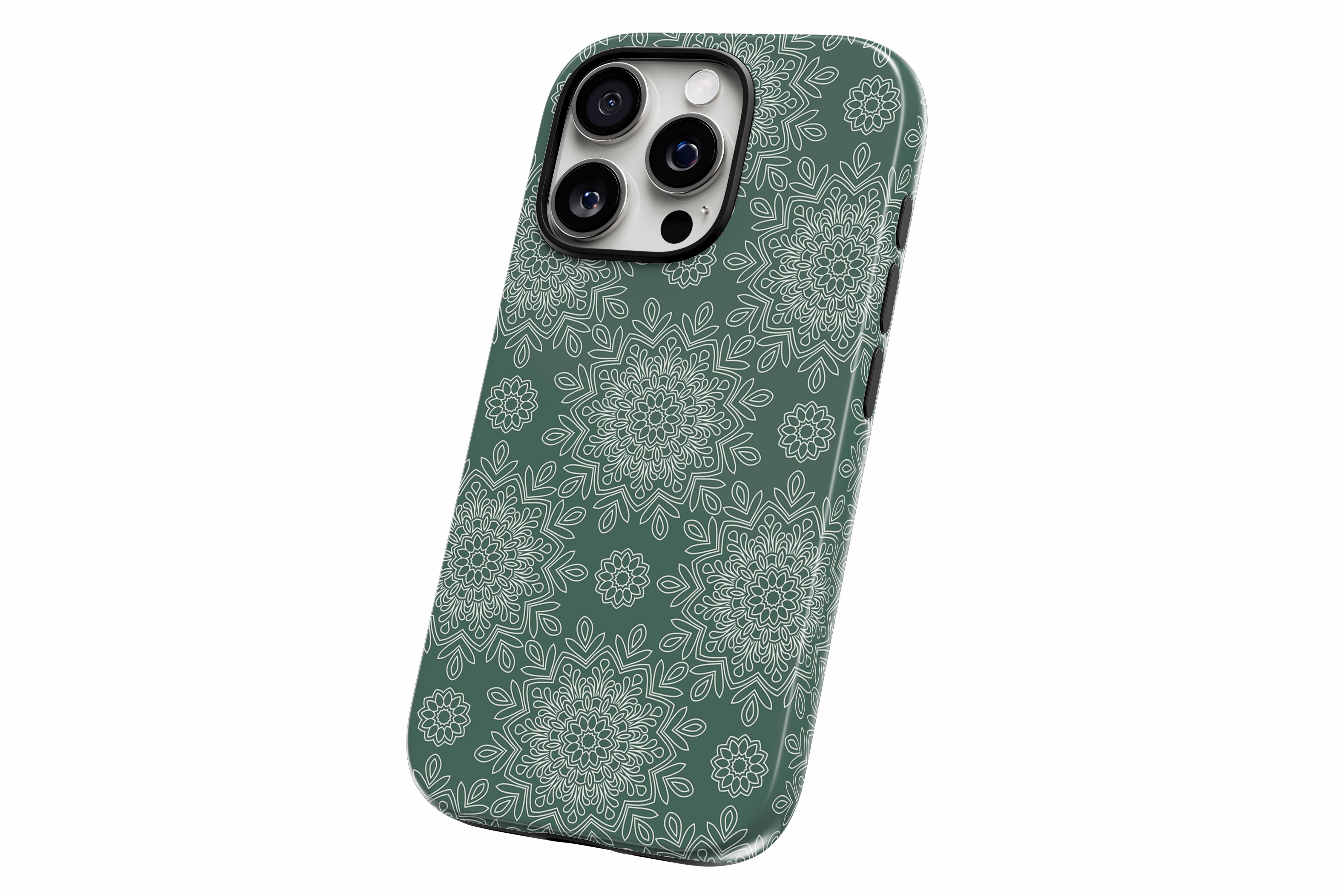 Another product image featuring our Green Mandala design showing the product from a slight side angle on a white background
